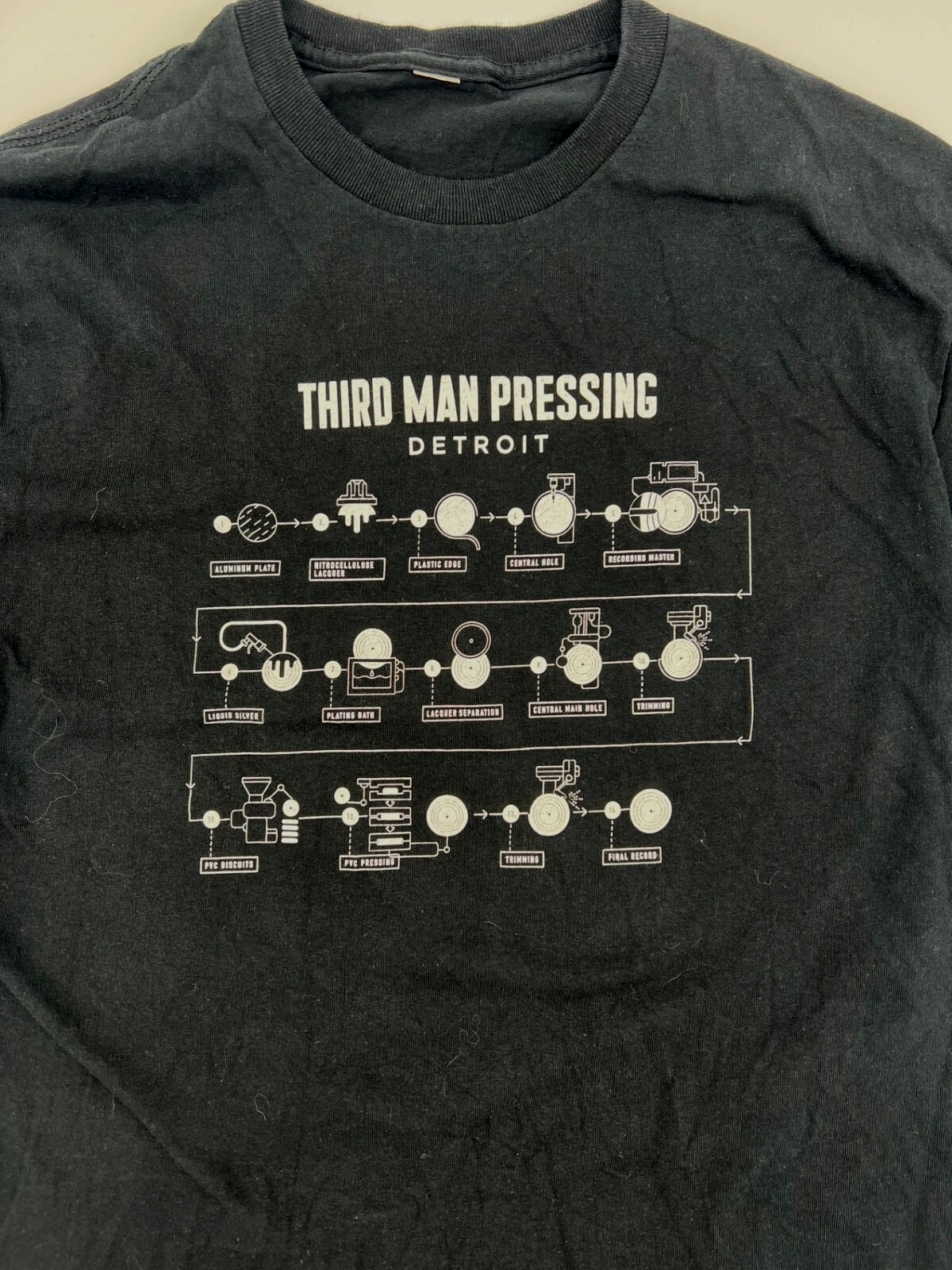 Third Man Records Vinyl Pressing Plant Detroit Logo T Shirt (Medium) Black - Image 3