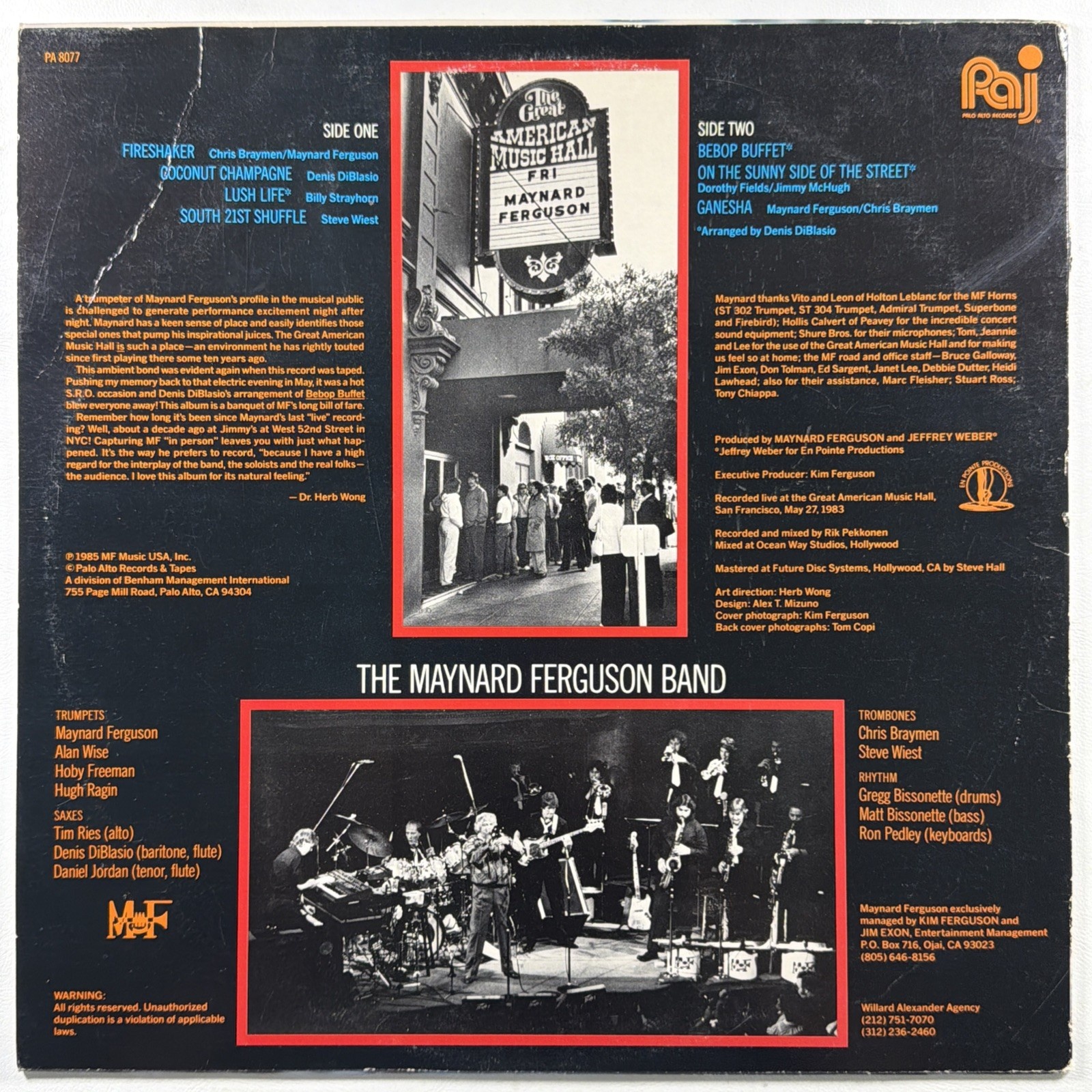 Maynard Ferguson - Live from San Francisco LP PAJ PA 8077 NM 1985 - Image 2