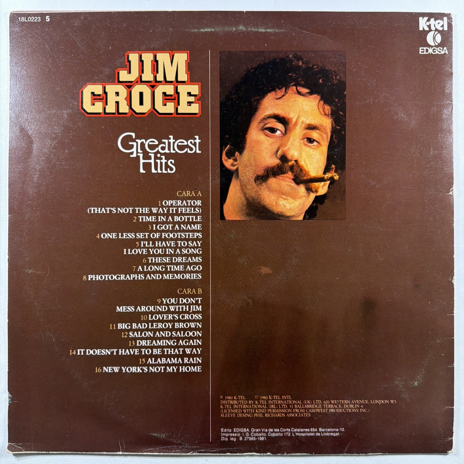 Jim Croce - Greatest Hits LP K-tel 18L0223 EX 1980 Spain Time In A Bottle - Image 2