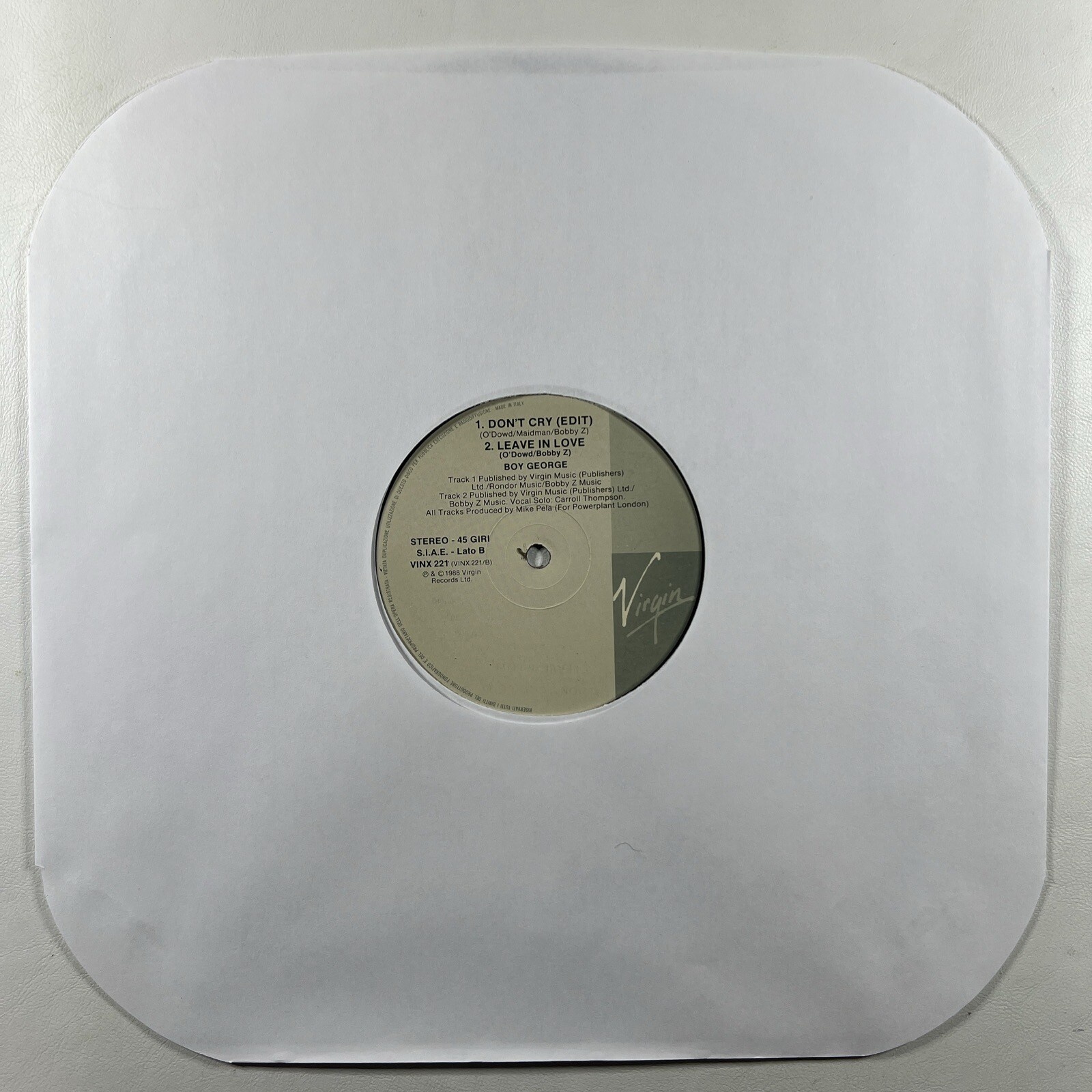 Boy George “Don't Cry/Leave In Love” Single 12”/Virgin VINX 221 (EX) UK 1988 - Image 3