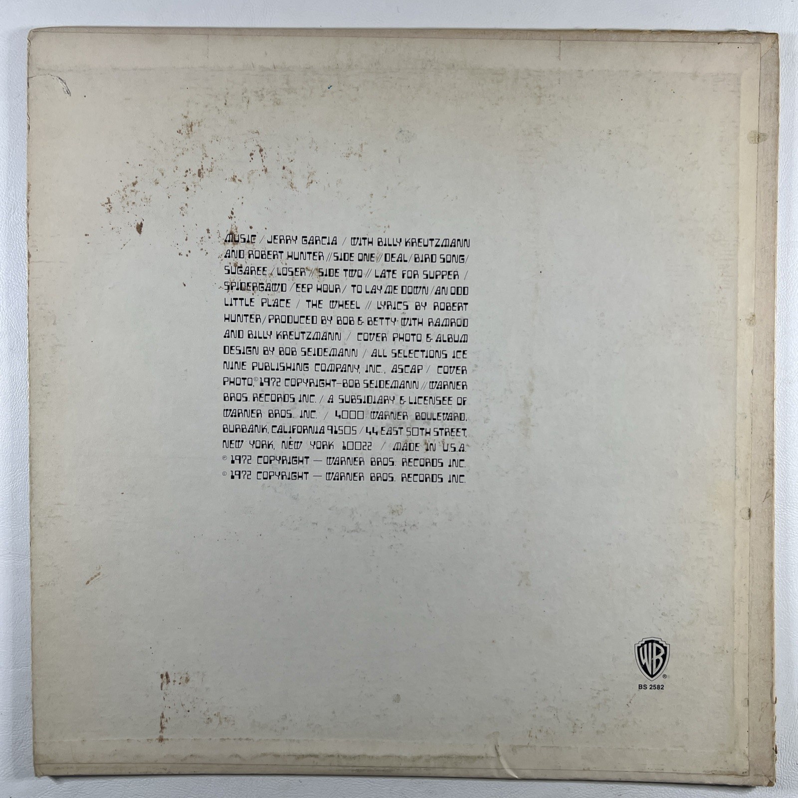 Jerry Garcia “Self-Titled” LP/Warner Bros BS 2582 (VG+) 1974 Reissue - Image 2