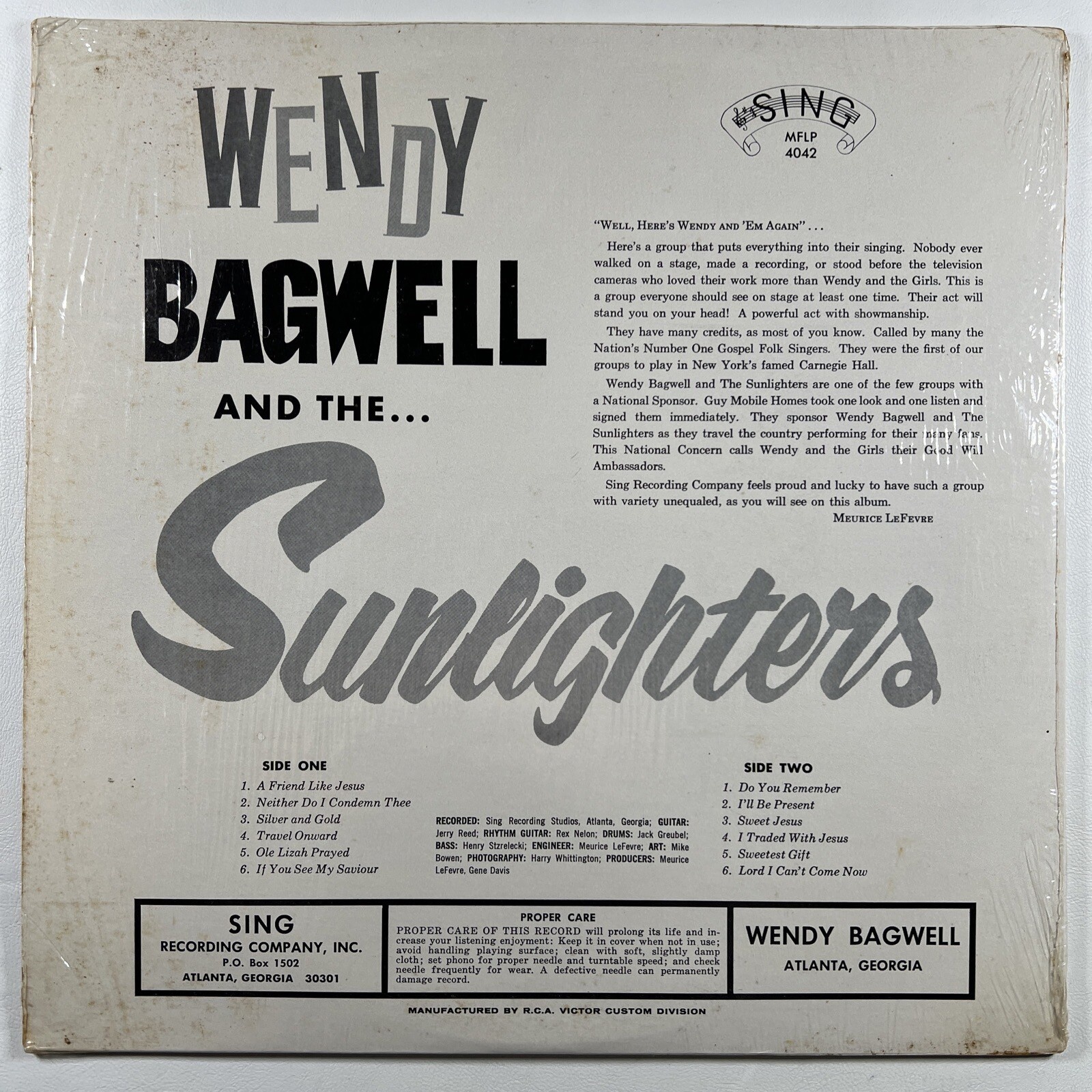 Wendy Bagwell and the Sunlighters “Self-Titled” LP/Sing MFLP 4042 (VG+) Shrink - Image 2