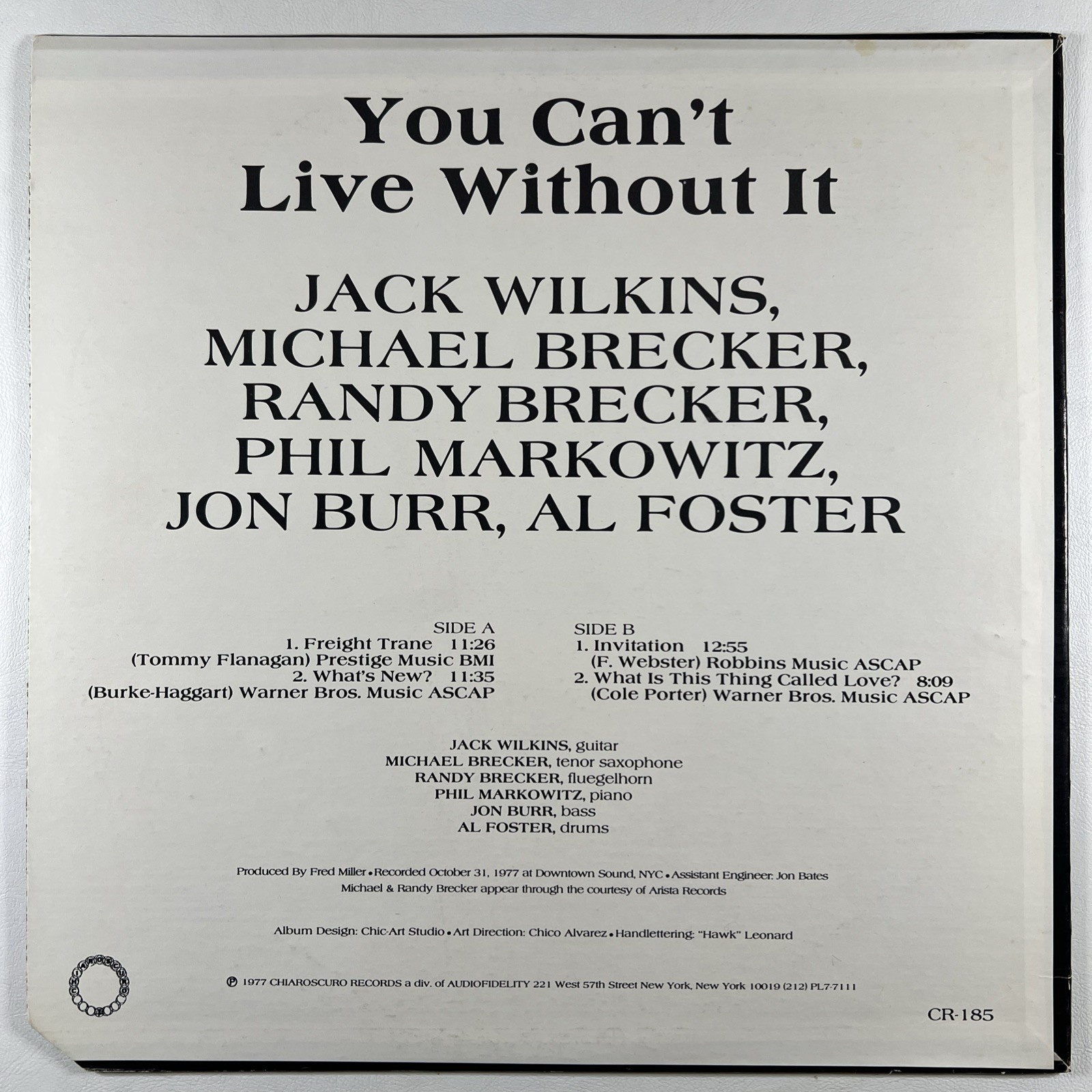 Jack Wilkins “You Can't Live Without It” LP/Chiaroscuro Records CR-185 (EX) 1977 - Image 2