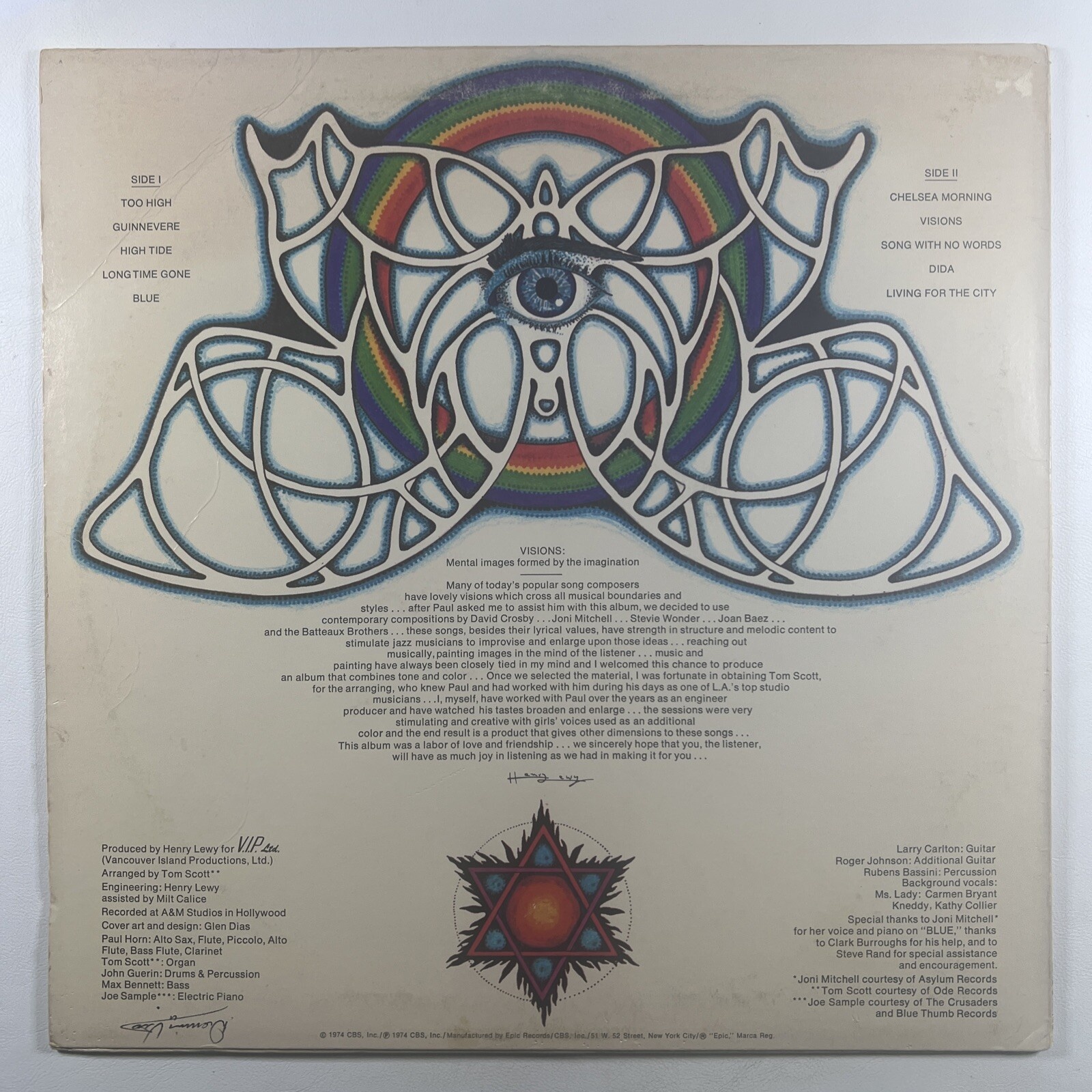 PAUL HORN "Visions” LP/EPIC KE 32837 (VG+) 1974 - Image 2