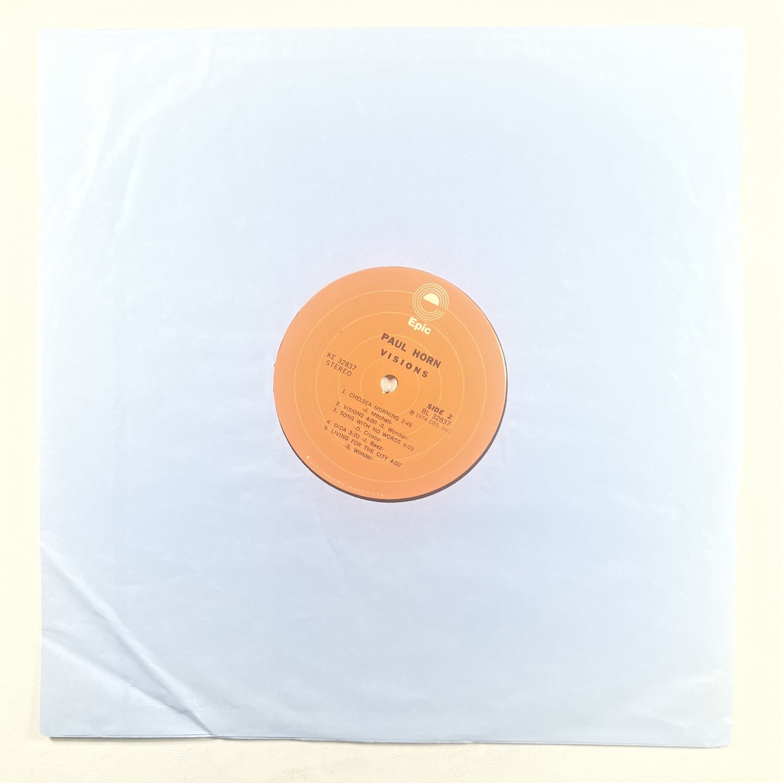 PAUL HORN "Visions” LP/EPIC KE 32837 (VG+) 1974 - Image 3