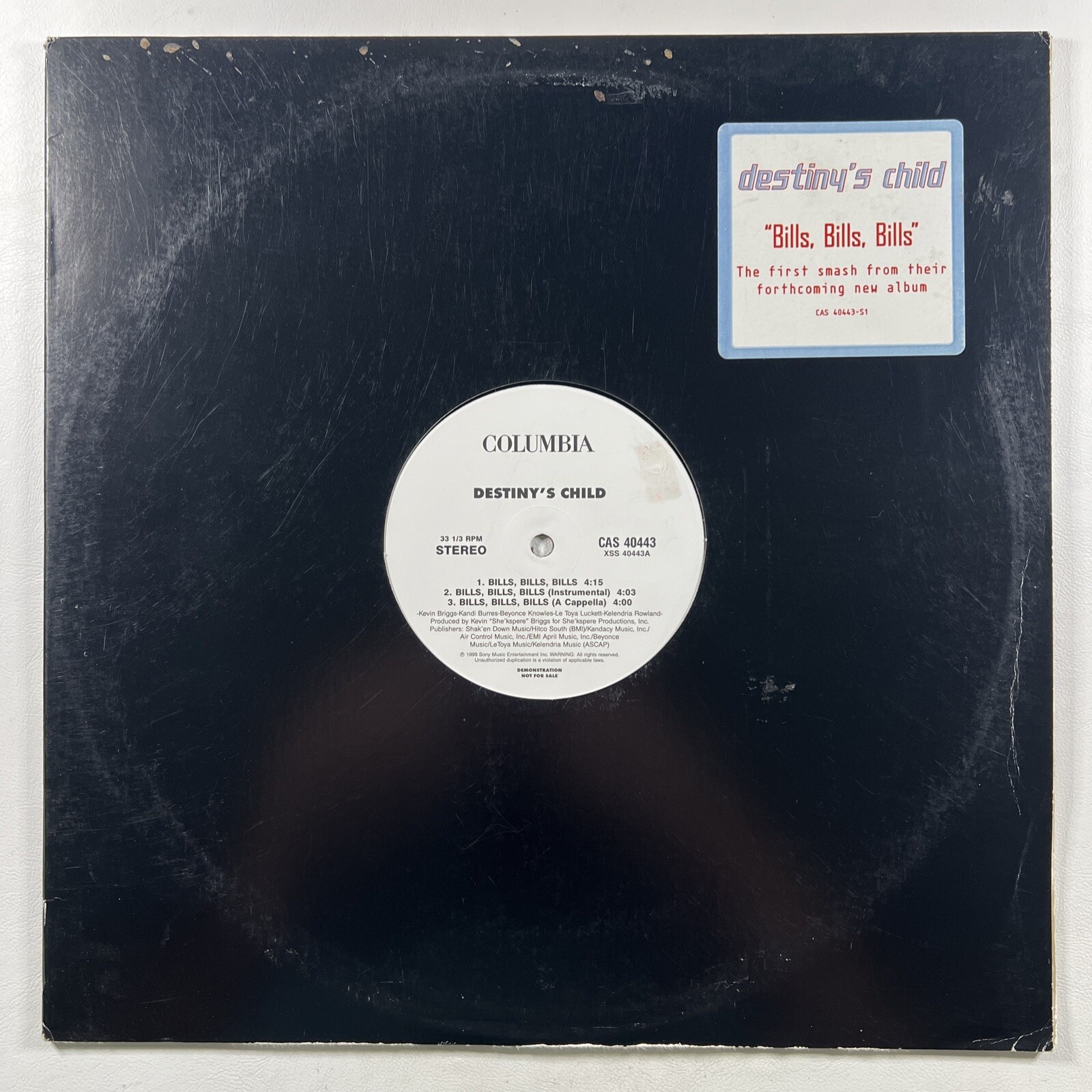 Destinys Child “Bills, Bills, Bills” LP/12” Single CAS 40443 (EX) White Lb Promo - Image 2