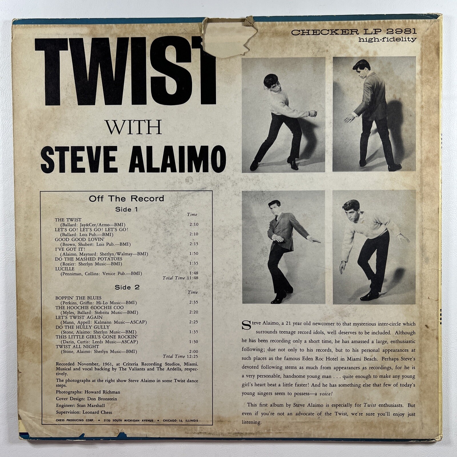 STEVE ALAIMO “Twist With …” LP/Checker LP2981 (G+) Mono, No Hang Tab - Image 2
