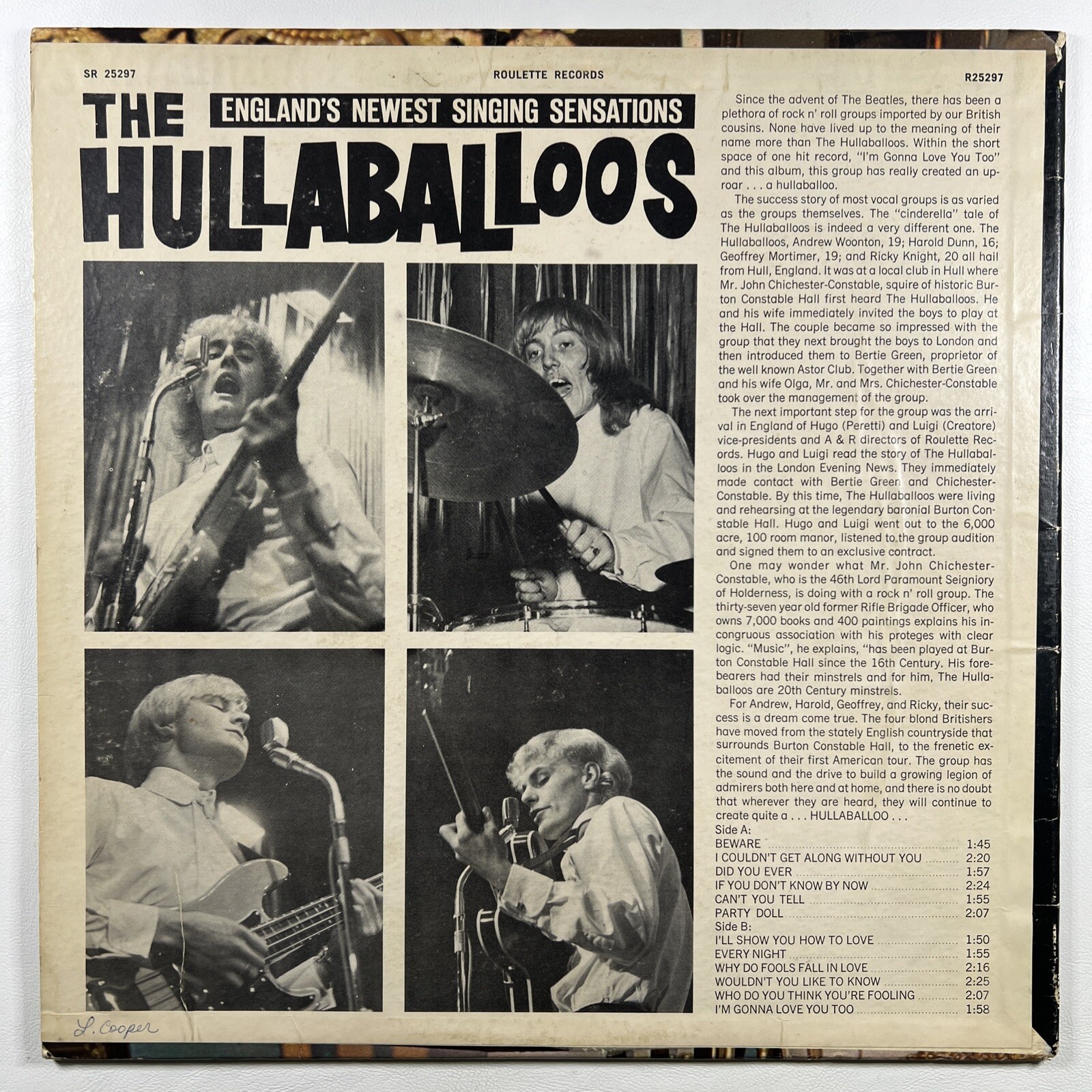 The Hullaballoos “Self-Titled” LP/Roulette R-25297 (VG) 1965 Mono - Image 2