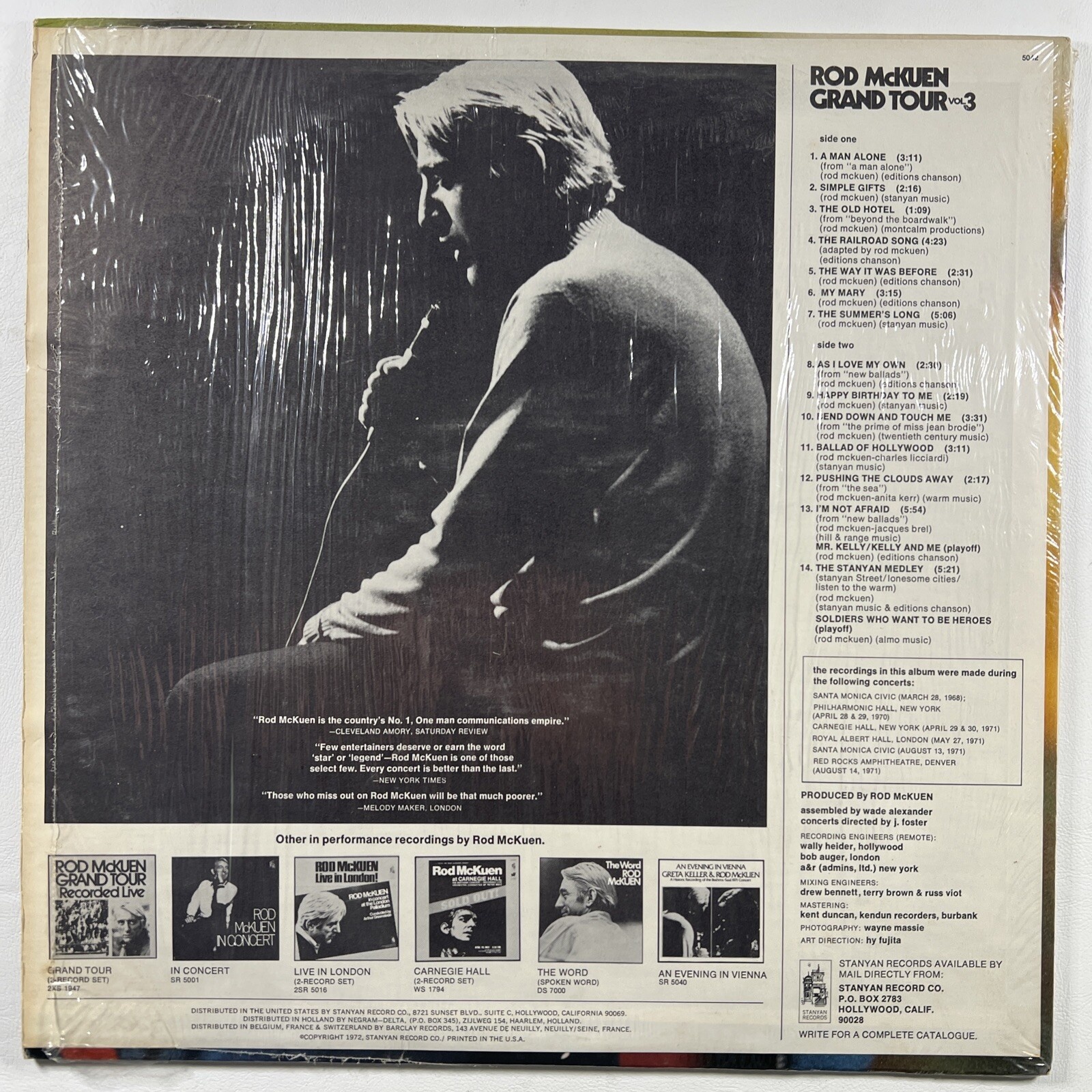 Rod McKuen “Grand Tour Vol.3” LP/Stanyan Records SE 5042 (VG+) Shrinkwrap 1972 - Image 2