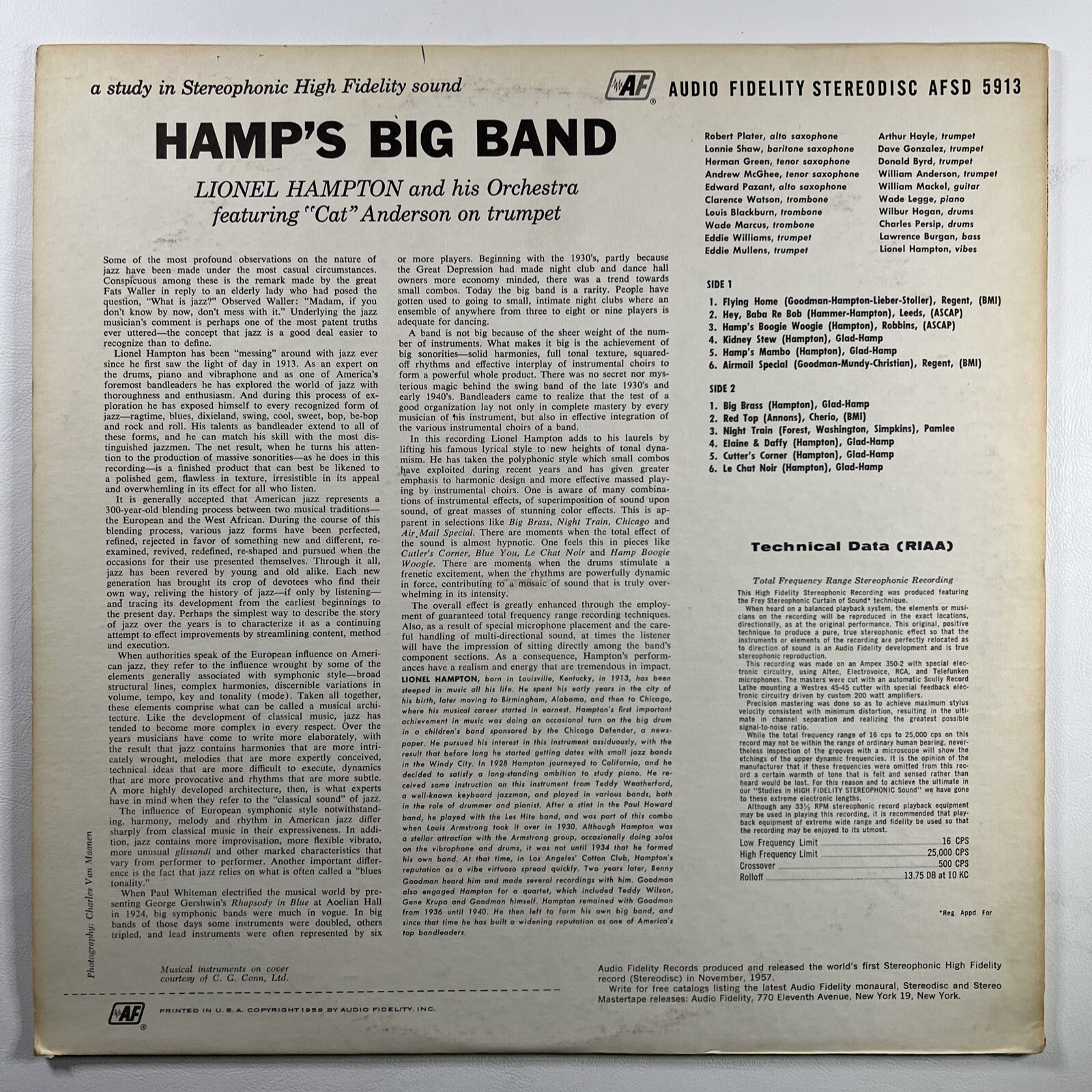 Lionel Hampton and His Orchestra “Hamp's BIG Band” LP/AFSD 5913 (EX) 1957 Mono - Image 2