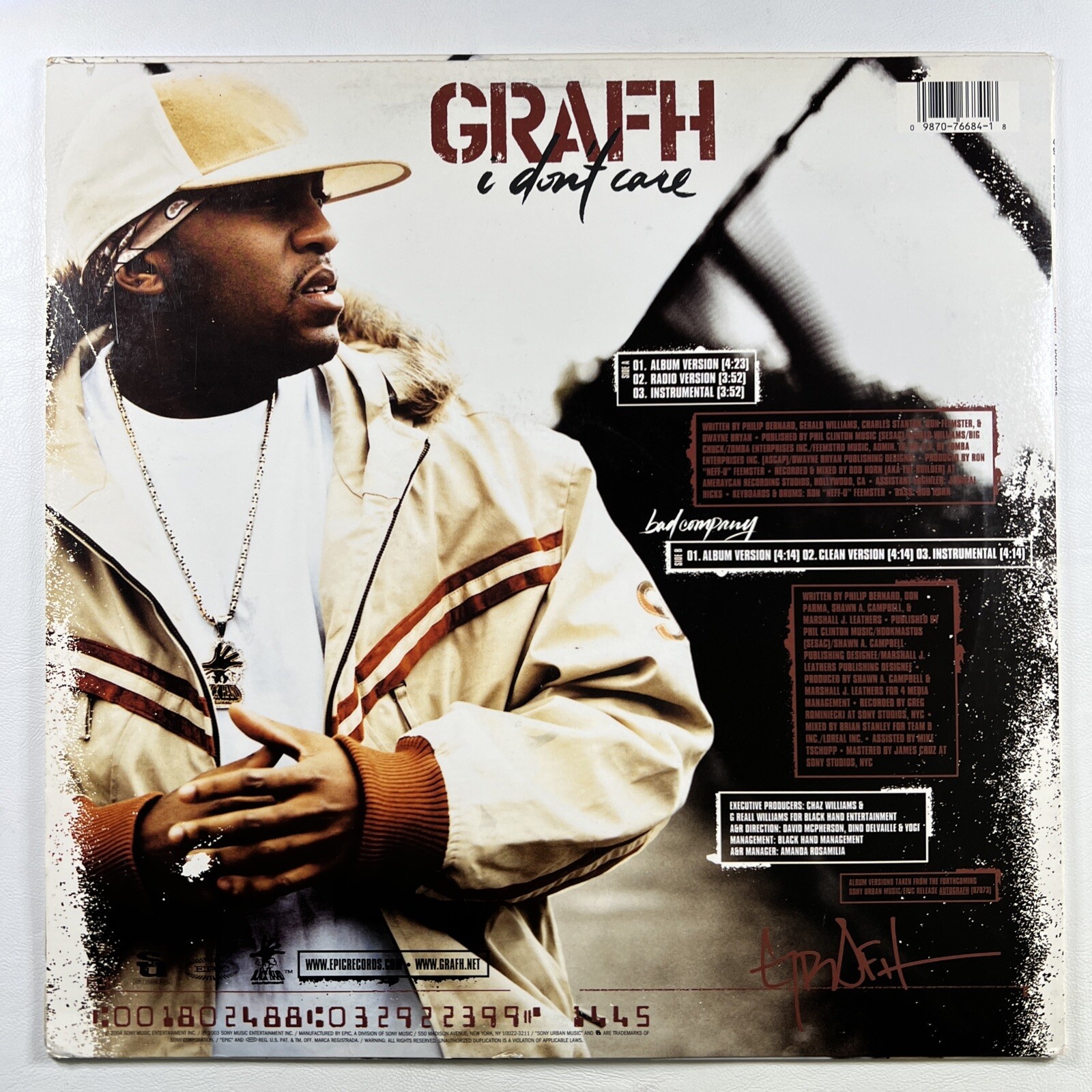 Grafh “I Don't Care” LP/Epic (VG+) 2004 Hip Hop - Image 2
