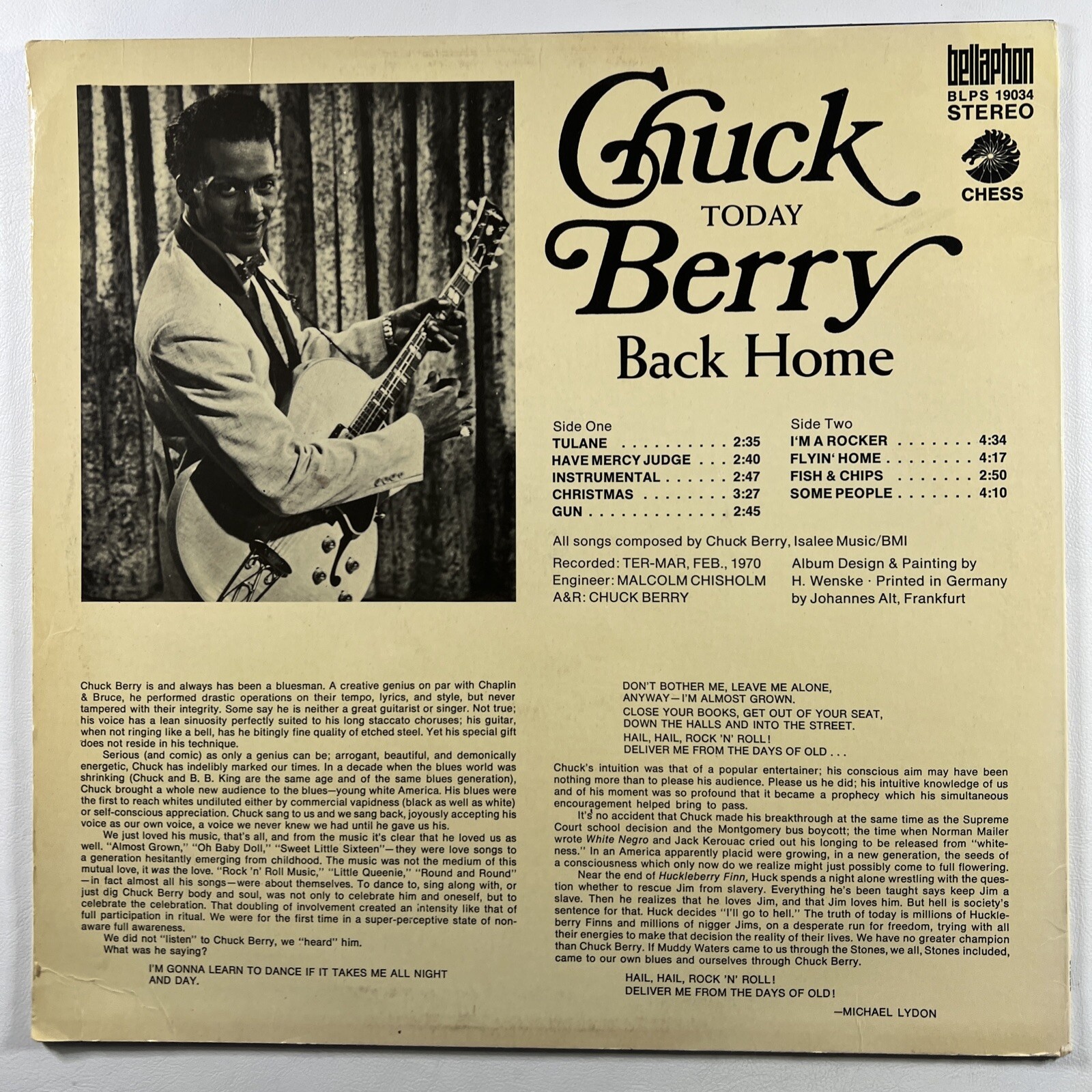 Chuck Berry “Today Back Home” LP/Chess Bellaphon BLPS 19034 (VG+) 1970 German - Image 2