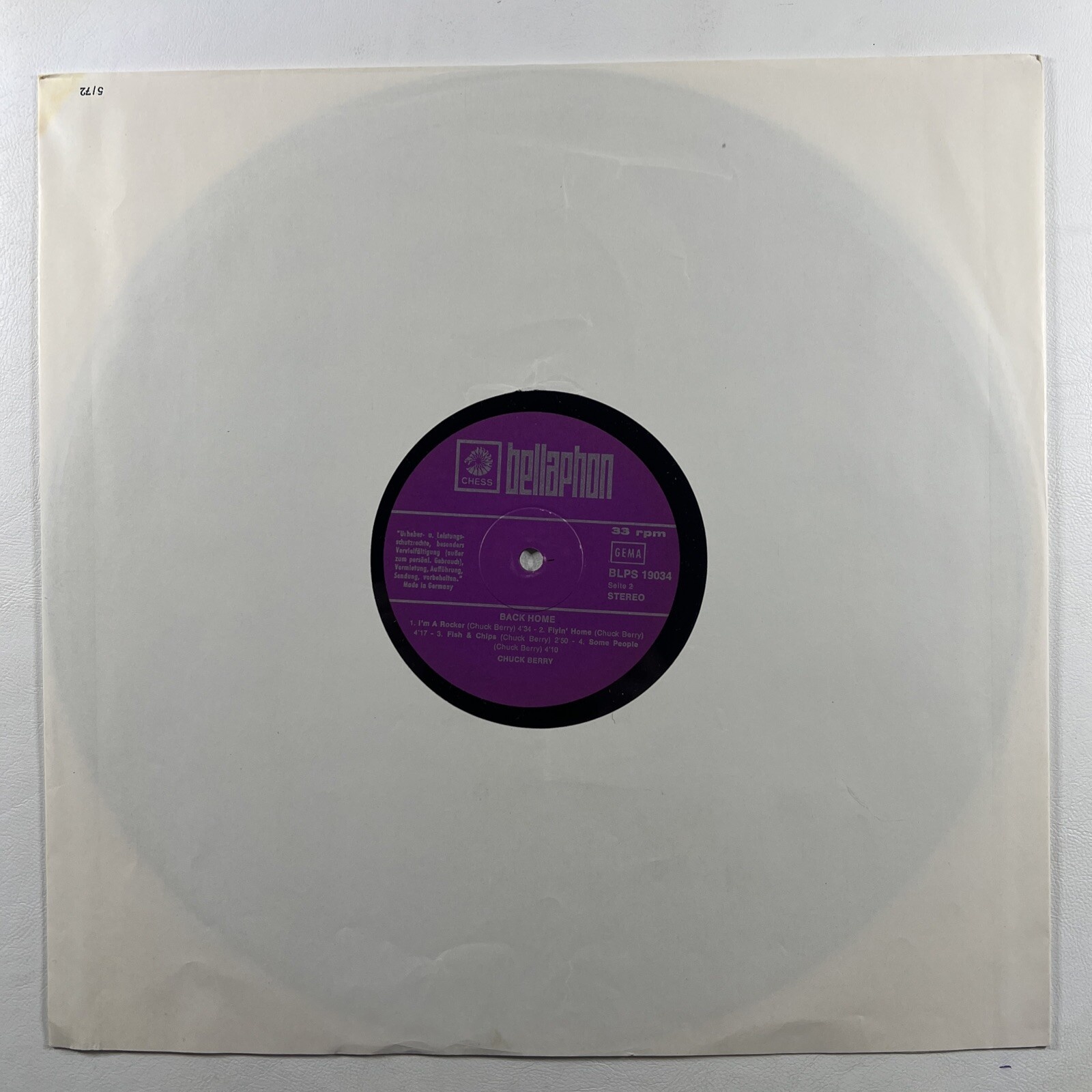 Chuck Berry “Today Back Home” LP/Chess Bellaphon BLPS 19034 (VG+) 1970 German - Image 3