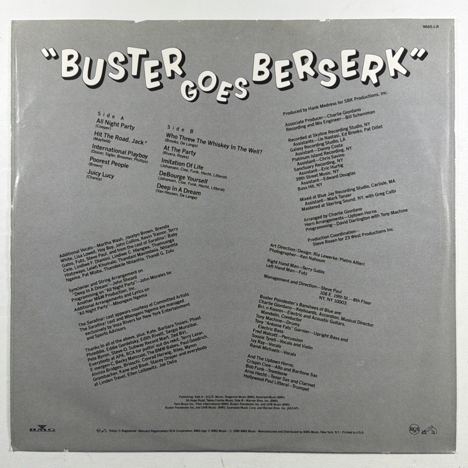 Buster Poindexter – Buster Goes Berserk LP RCA 9665-1-R VG+ 1989 Hit The Road… - Image 3