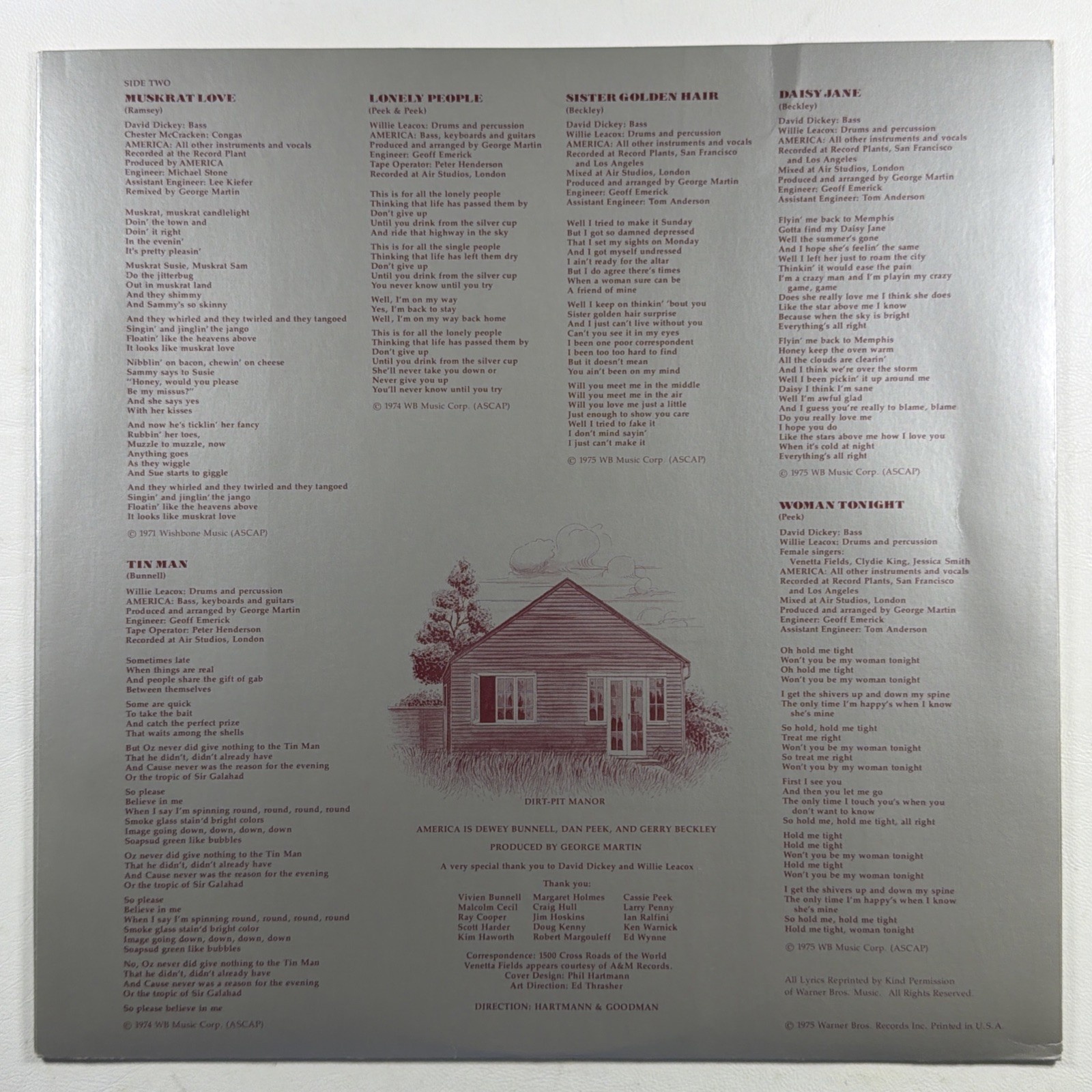 America - History America's Greatest Hits LP Warren Bros BS 2894 EX 1975 - Image 3