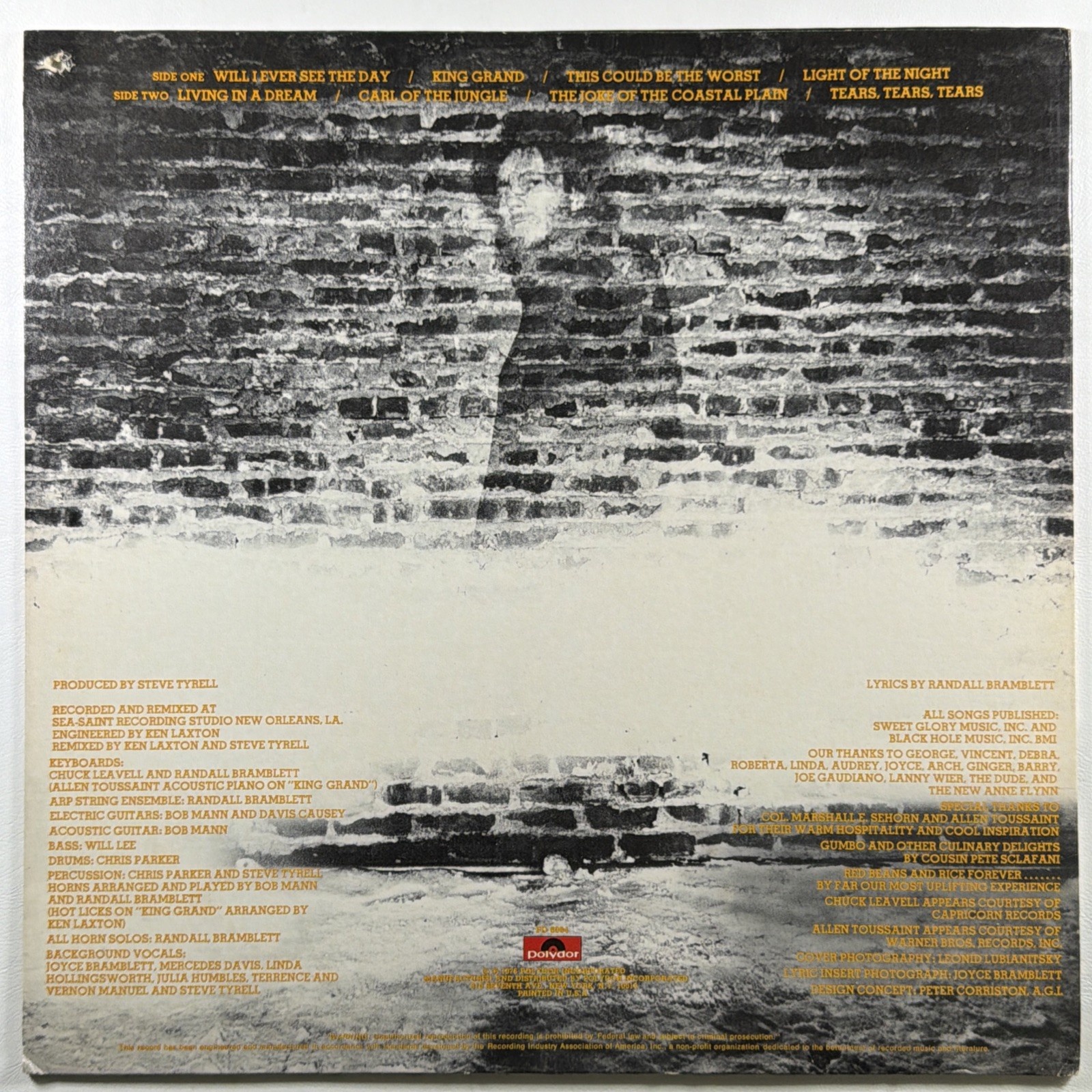 Randall Bramblett - Light Of The Night LP Polydor PD 6064 EX 1976 Blues Rock - Image 2