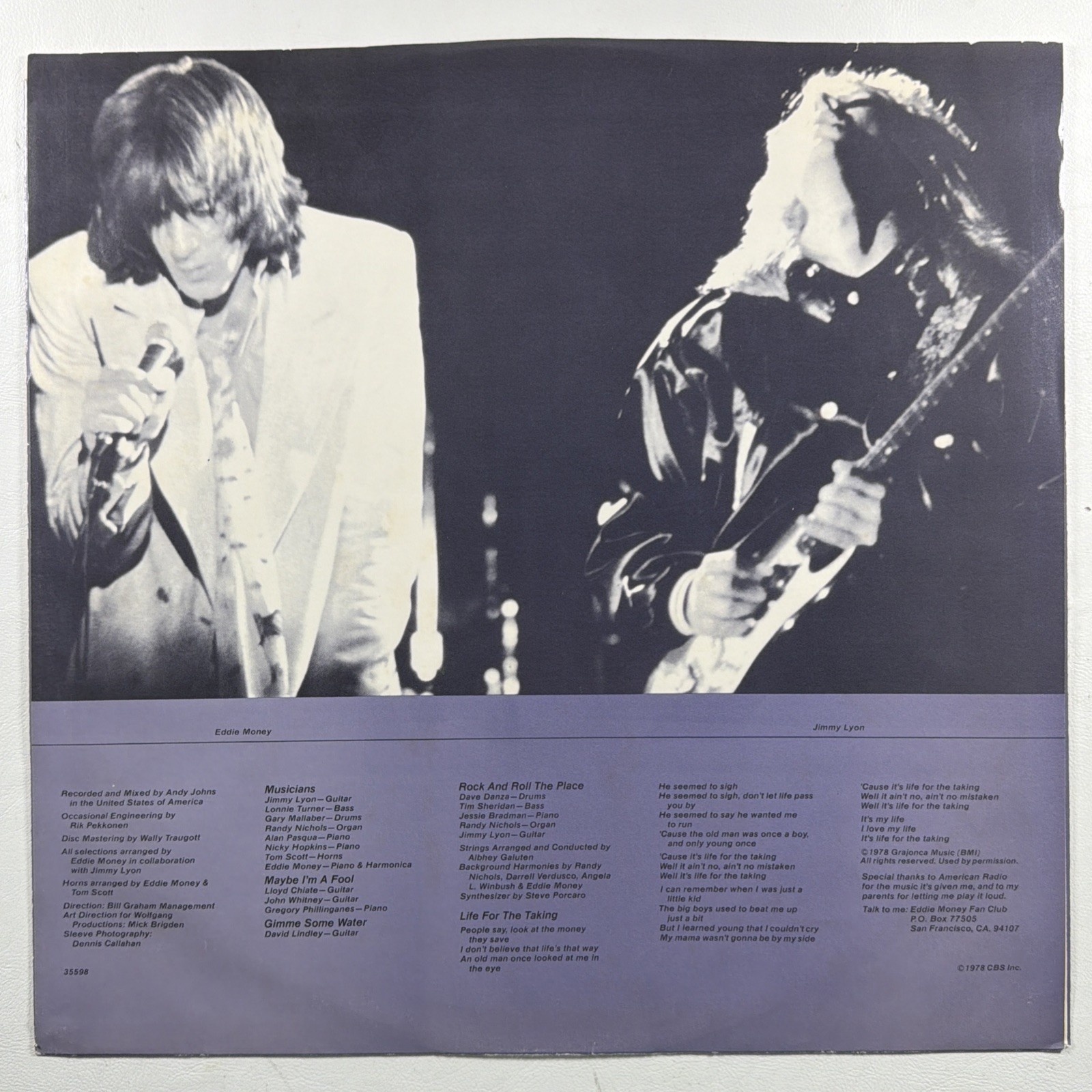 Eddie Money - Life For The Taking LP Columbia AL 35598 EX Promo 1978 Rock - Image 4