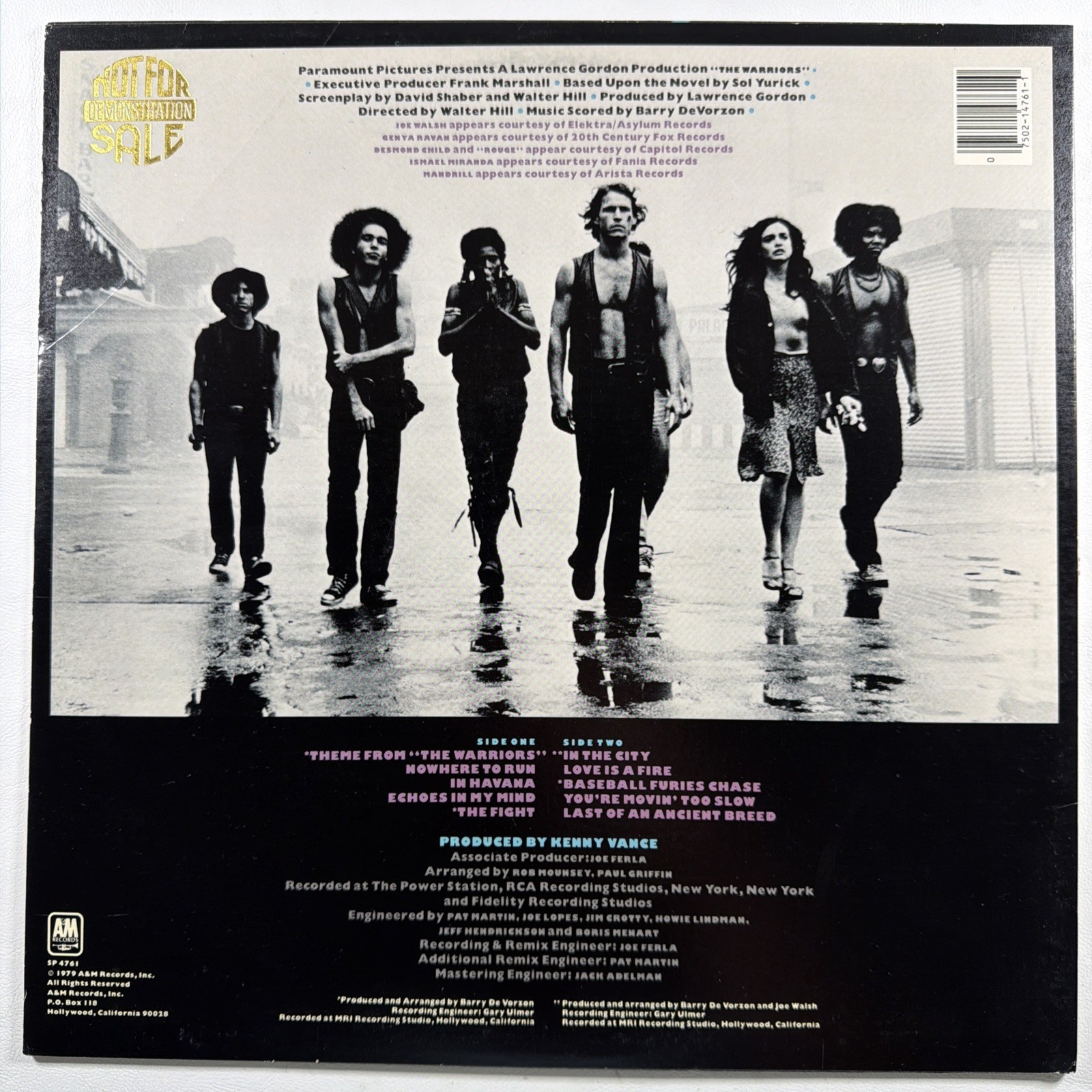 The Warriors Original Soundtrack LP A&M Records SP 4761 NM 1979 PROMO Joe Walsh - Image 2