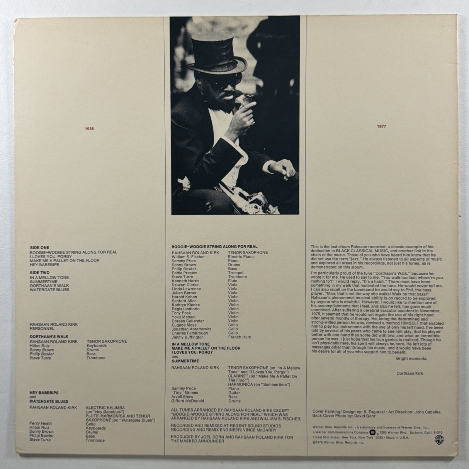 Rahsaan Roland Kirk - Boogie Woogie String Along LP Warner BSK3085 EX Promo 1978 - Image 2