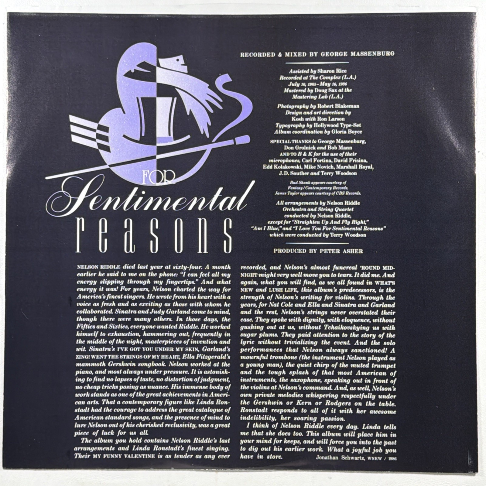 Linda Ronstadt - For Sentimental Reasons LP Asylum 60474-1-E Shrink NM 1986 - Image 3