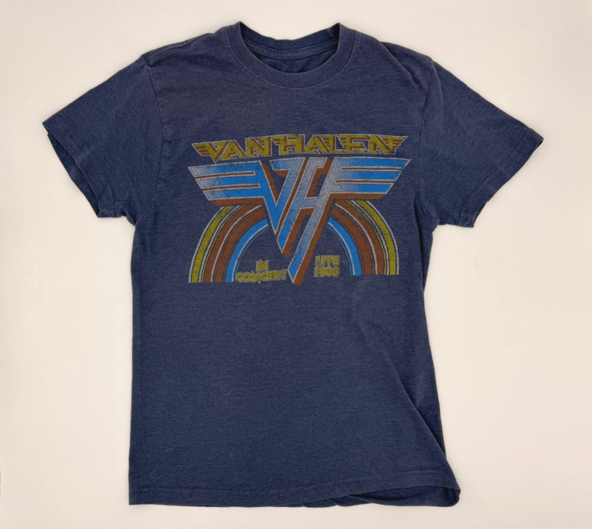 Van Halen 1980 Concert Remake Blue Tee T Shirt Used Size Small