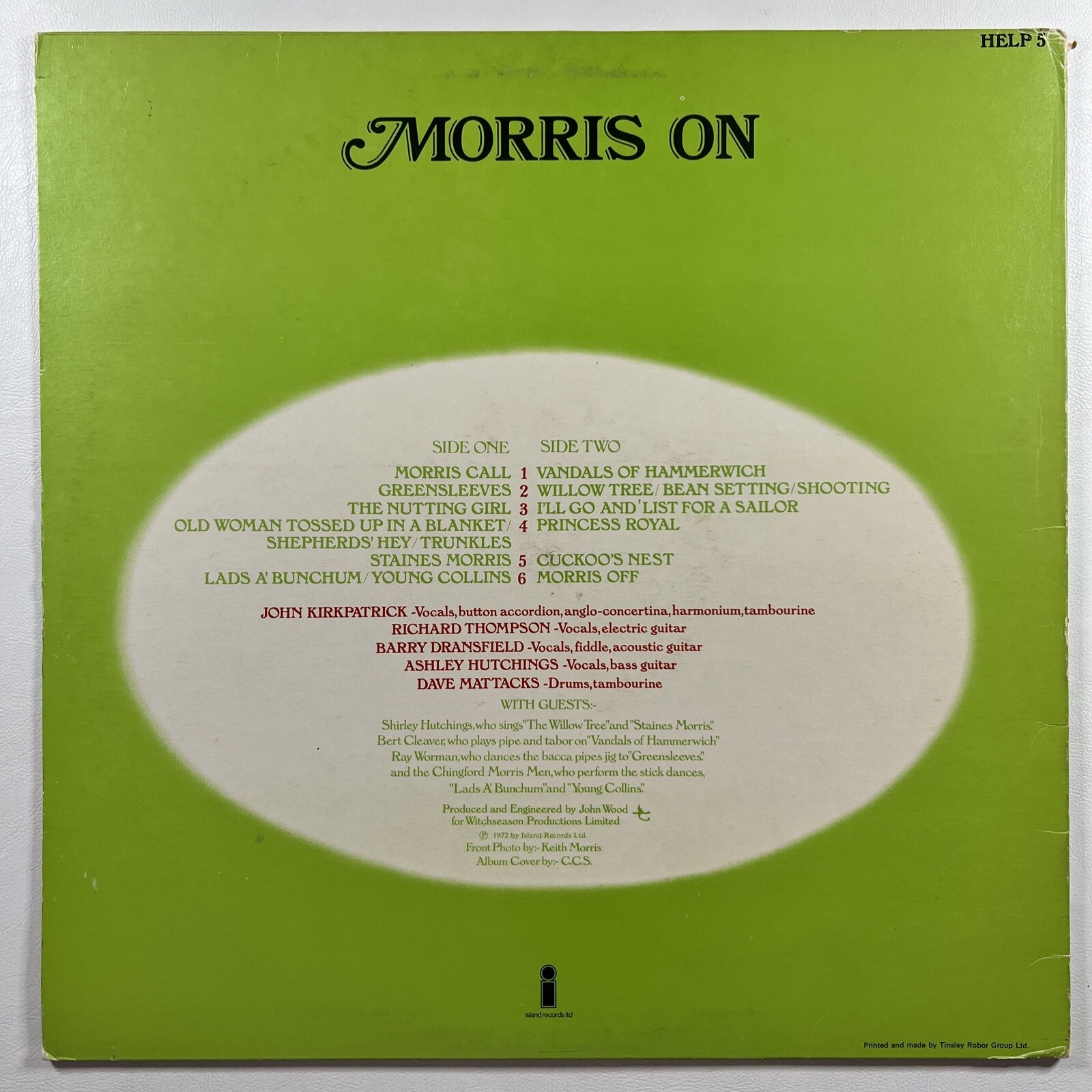Ashley Hutchings / Richard Thompson “Morris On” LP/Island (EX) 1972 UK - Image 2