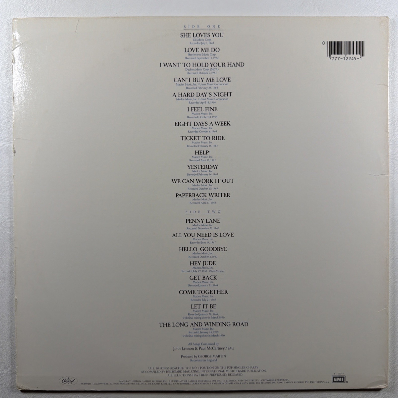 The Beatles - 20 Greatest Hits LP Capitol SV-12245 VG+ 1982 First Cover Hey Jude - Image 2