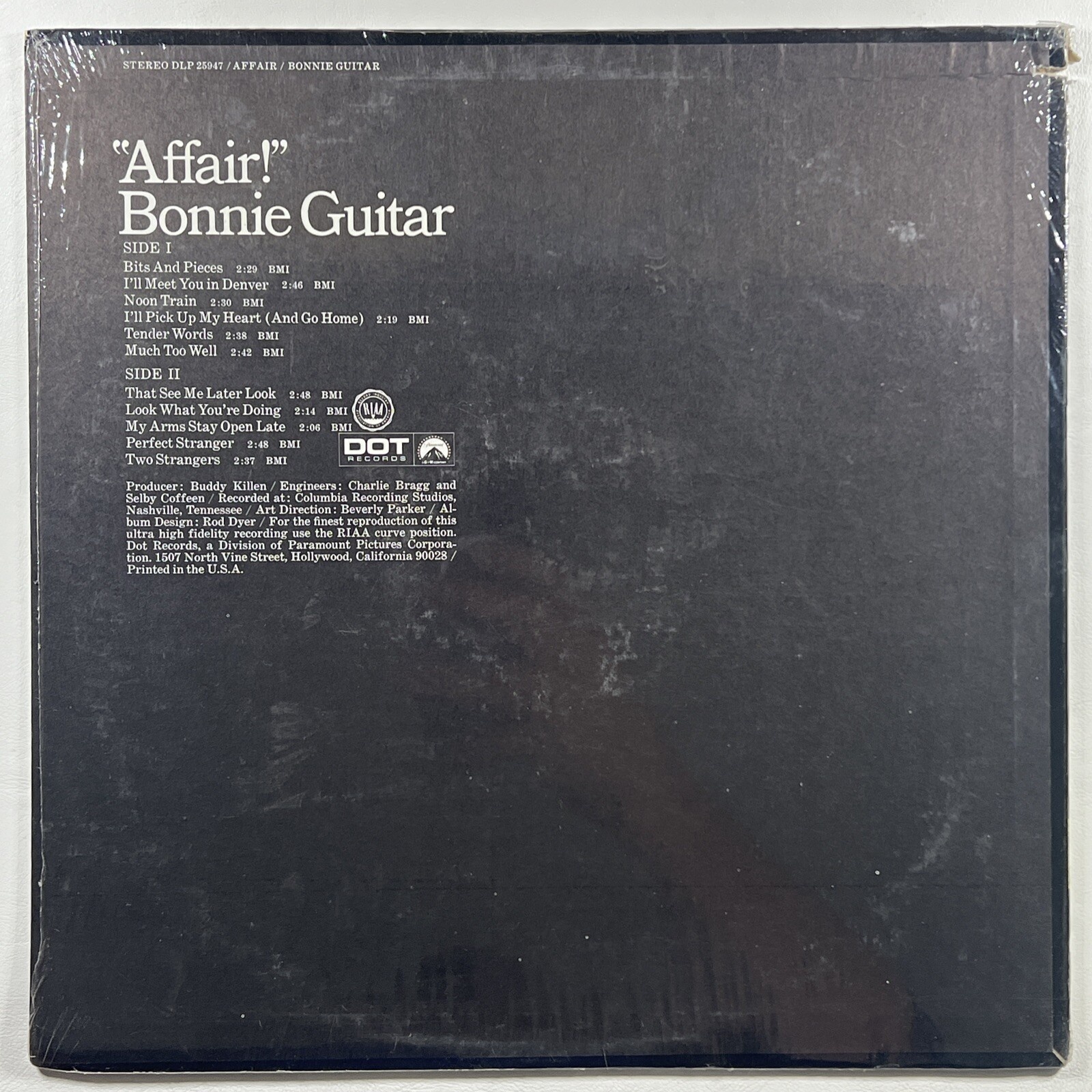 Bonnie Guitar “Affair!” LP/Dot Records DLP 25947 (EX) 1969 Shrinkwrap - Image 2