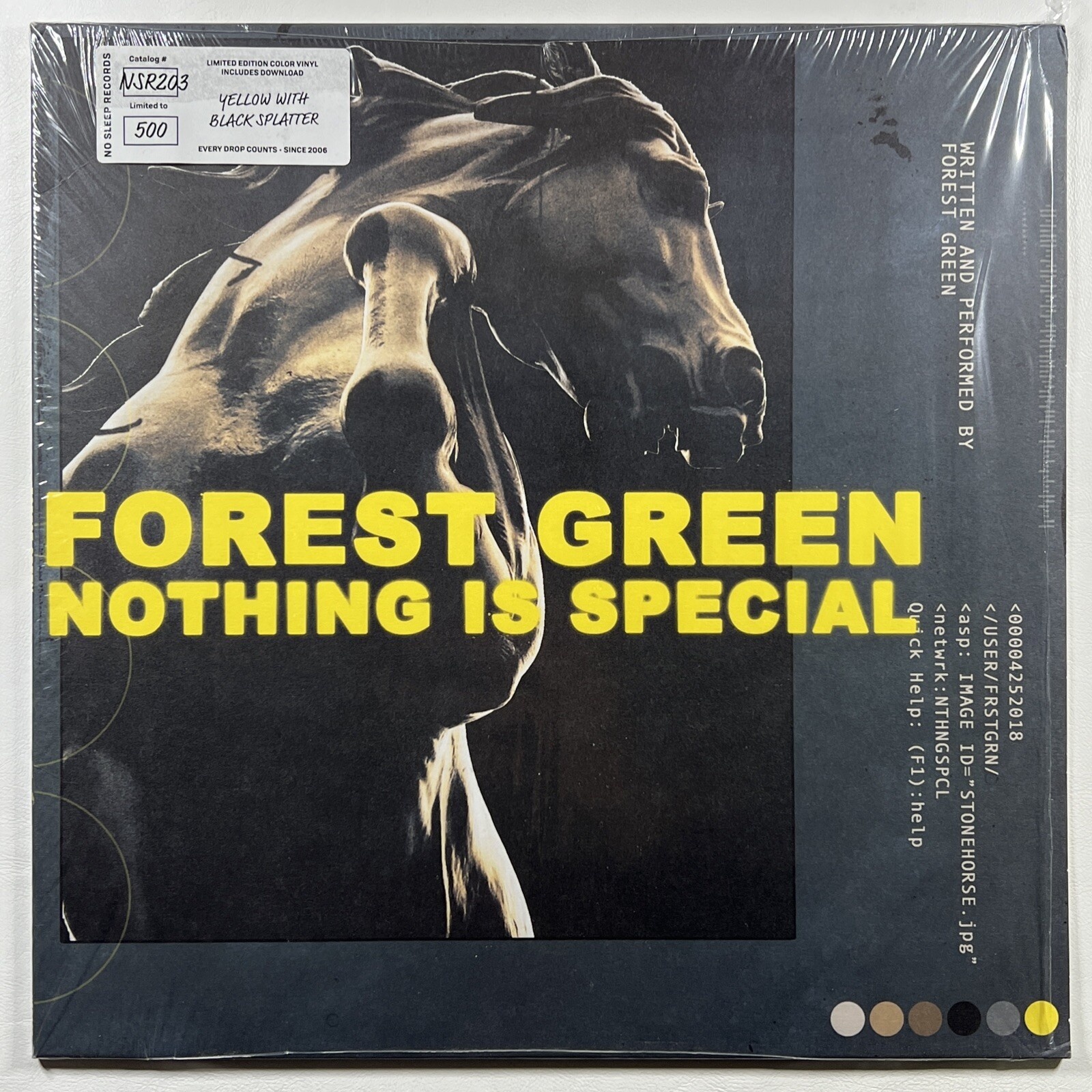Forest Green “Nothing Is Special” EP/No Sleep (EX) Ltd Ed/500 Etch Yellow/Black