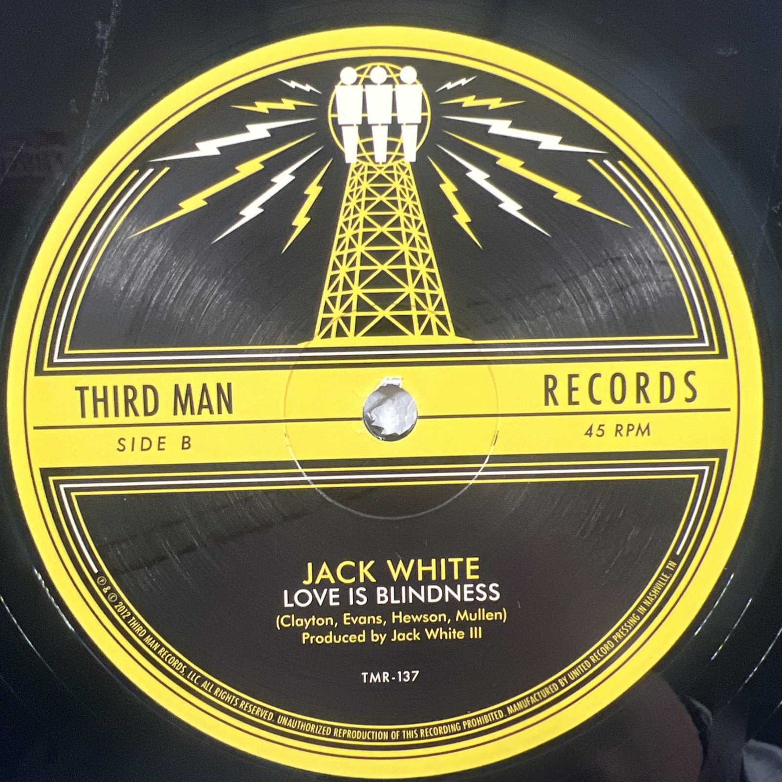 Jack White - Sixteen Saltines/Love Is Blindness 12” Single Third Man EX Etched