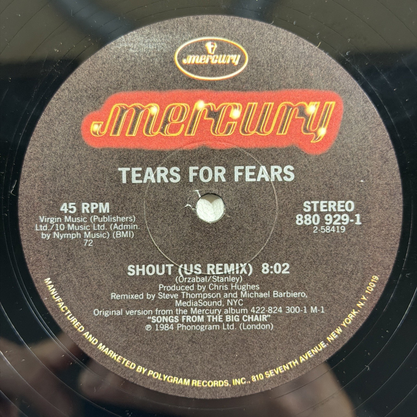 Tears For Fears - Shout US & UK Remixes 12” Single Mercury 880-929-1 EX 1984