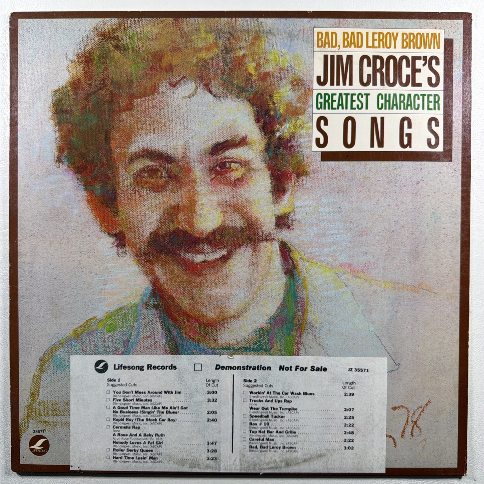 Jim Croce - Greatest Character Songs LP Lifesong JZ35571 White Label Promo 1978
