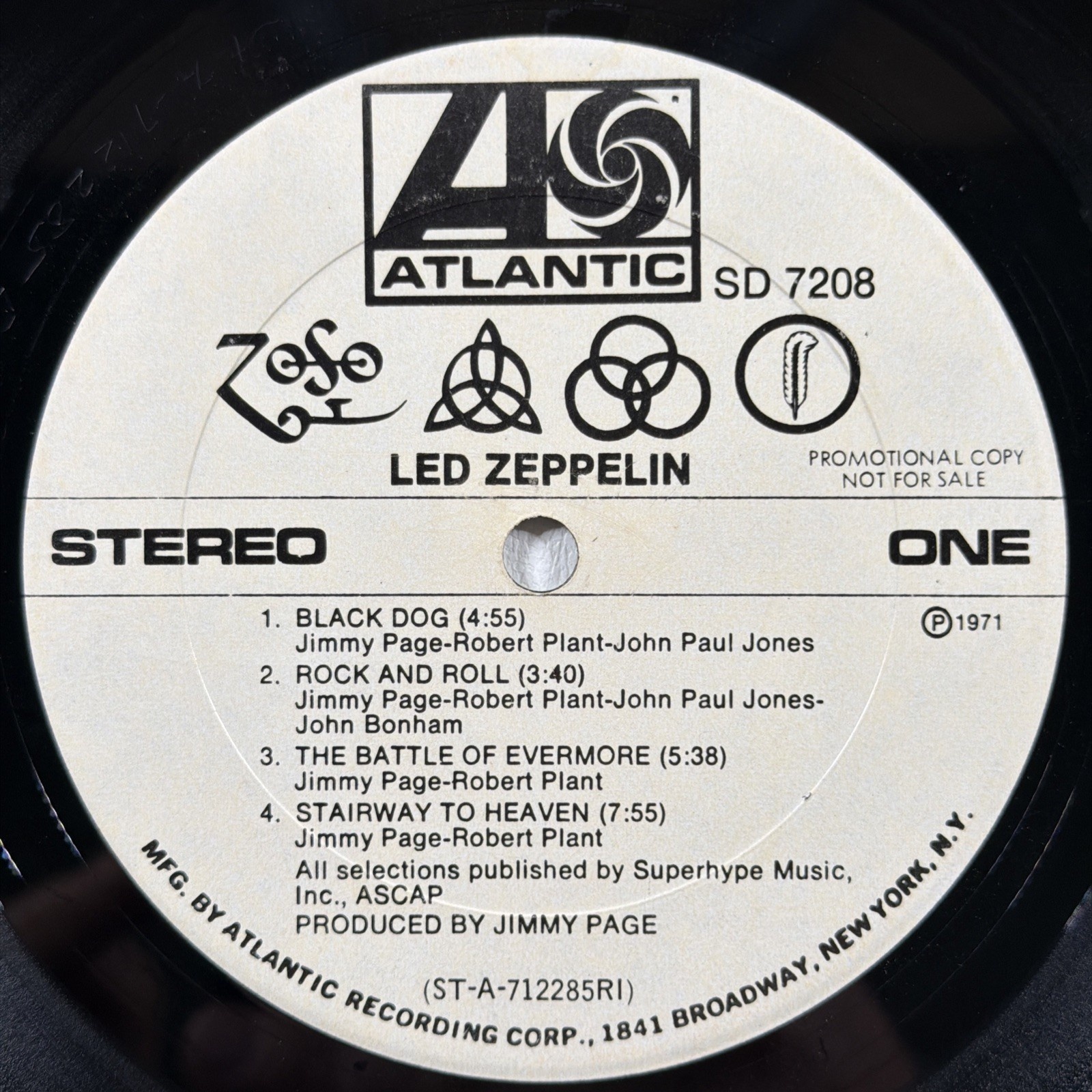 Led Zeppelin - IV LP Atlantic SD-7208 VG 1971 White Label Promo Very Rare