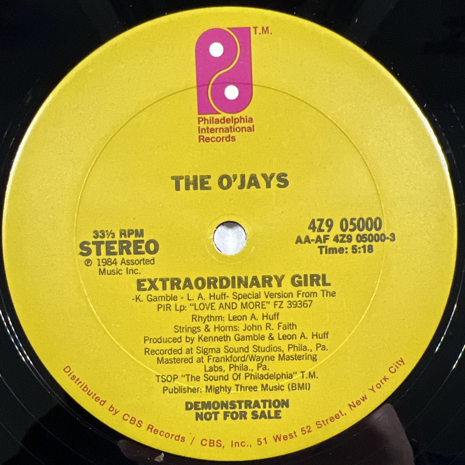 O'Jays “Extraordinary Girl” Vinyl 12" Single/PIR 4Z9 05000 (NM) 1984 Promo