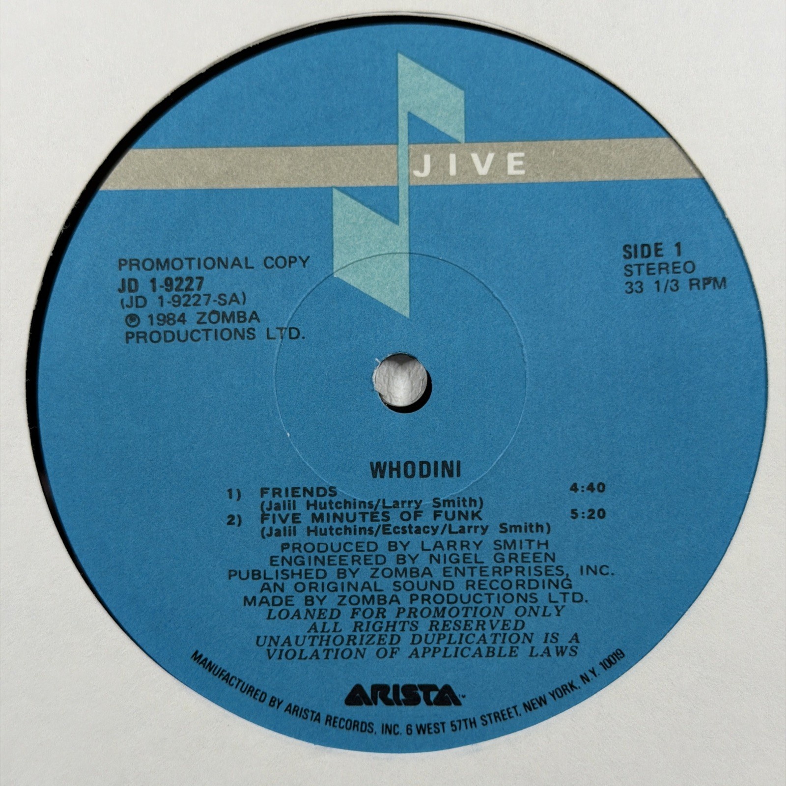 Whodini - Friends / Five Minutes Of Funk 12" Single Jive JD-1-9227 NM Promo 1984