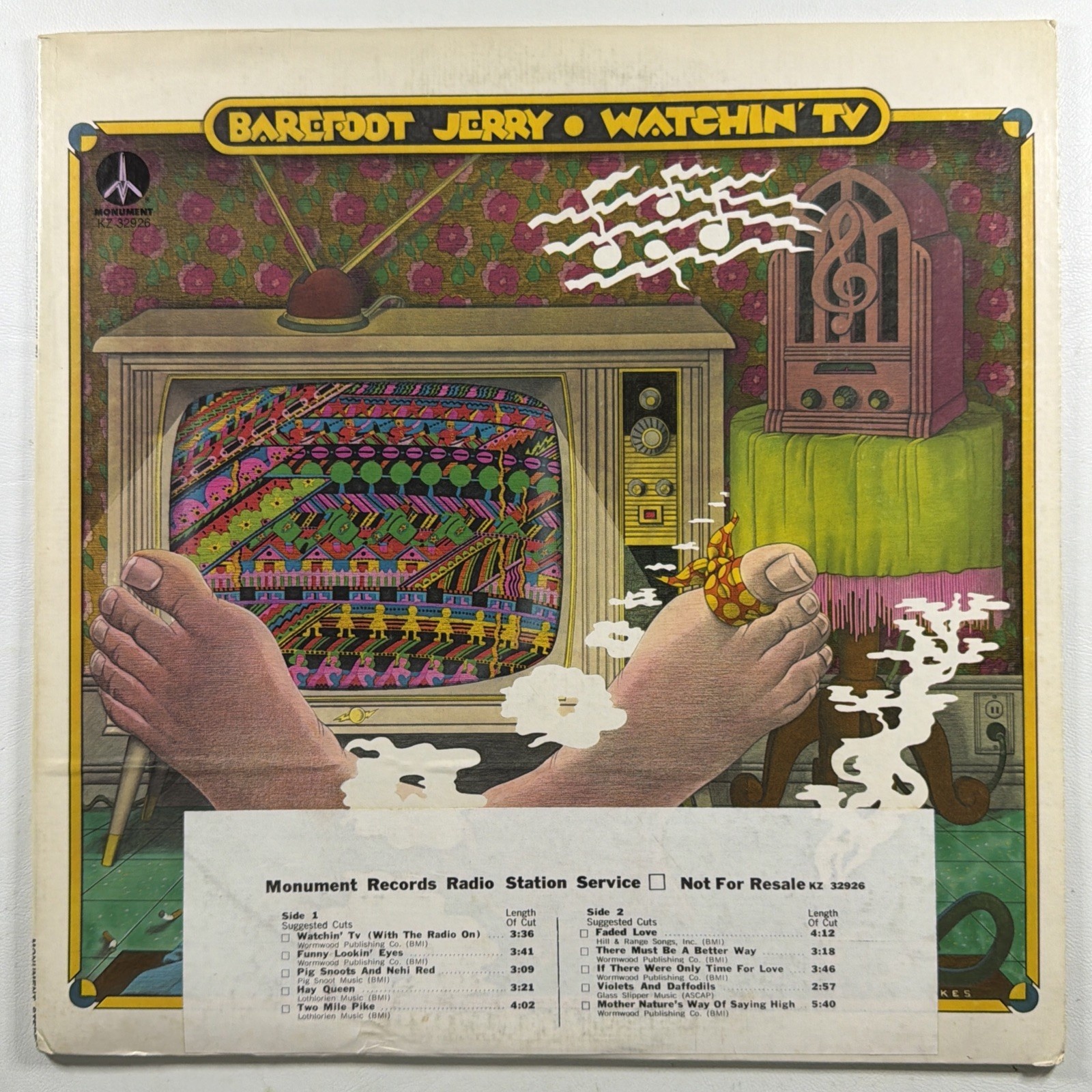 Barefoot Jerry - Watchin’ TV LP Monument KZ 32926 NM Promo 1974 Country Rock