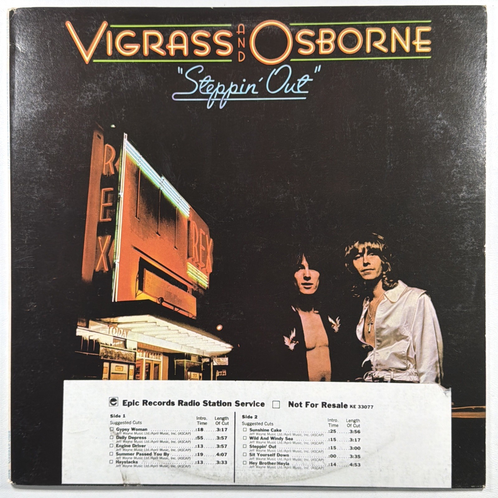 Vigrass And Osborne – Steppin' Out LP Epic KE 33077 EX 1974 Promo Time Strip