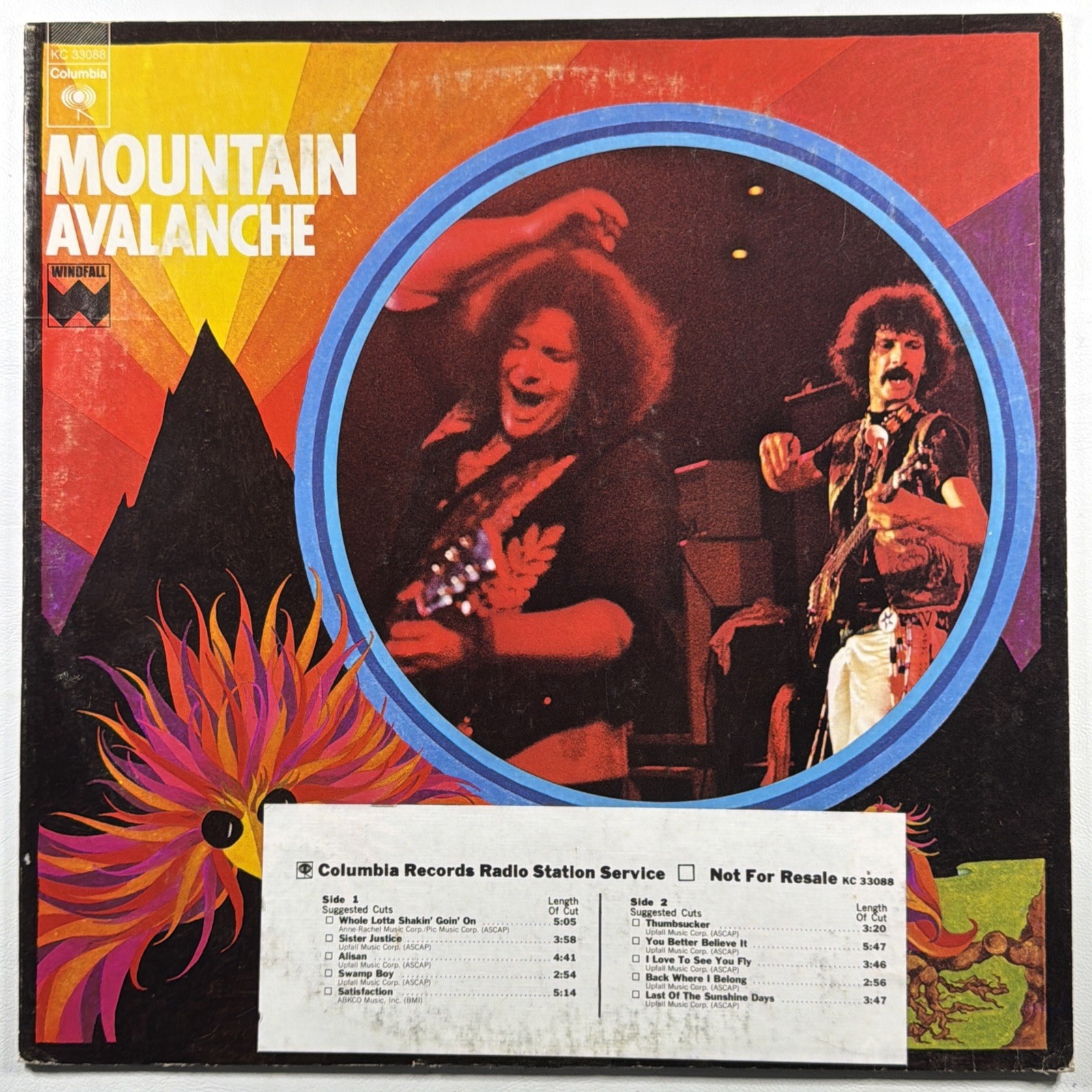 Mountain - Avalanche LP Columbia Windfall KC-33088 EX 1974 Promo Time Strip