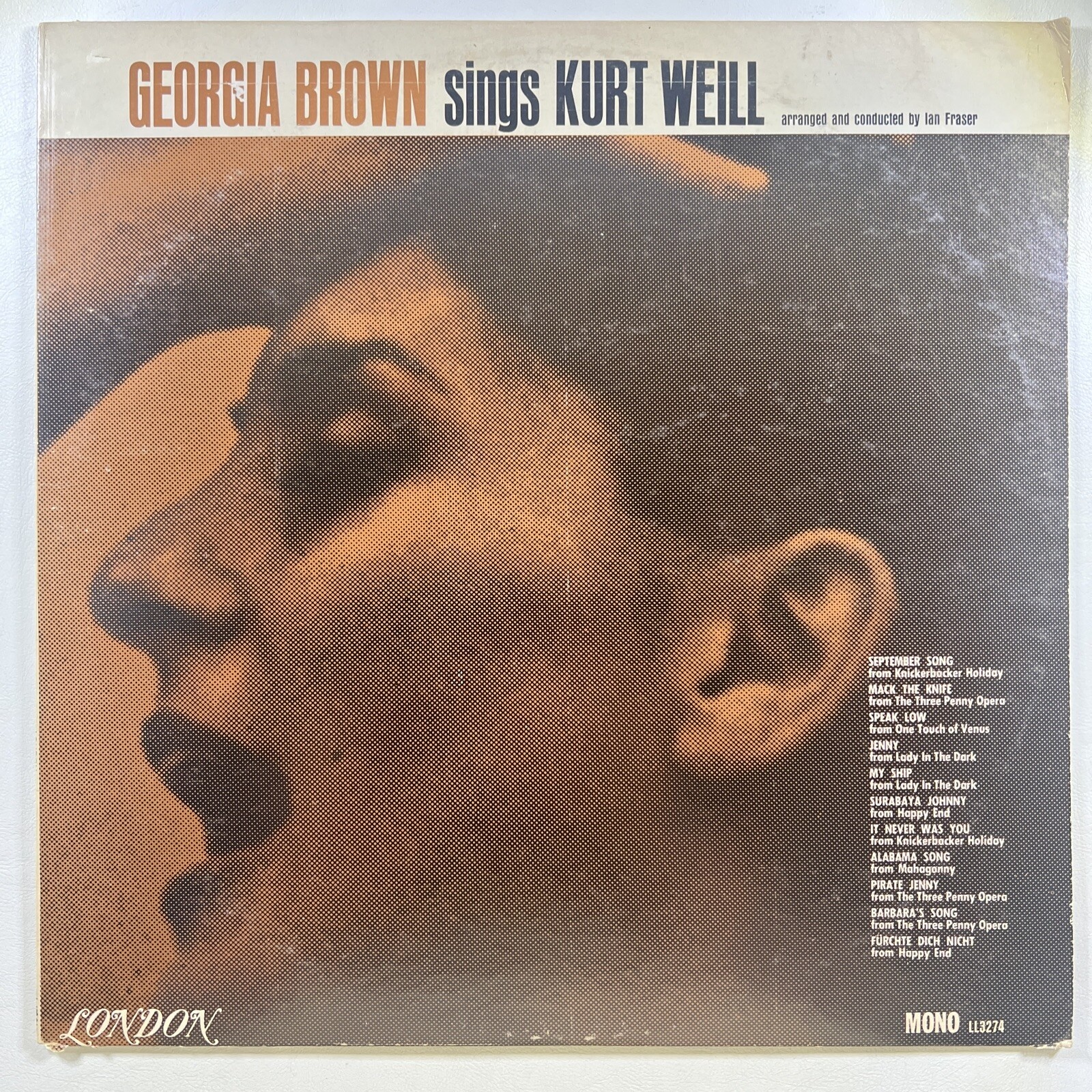 Georgia Brown “Sings Kurt Weill” LO/London LL3274 (EX) 1962 Mono