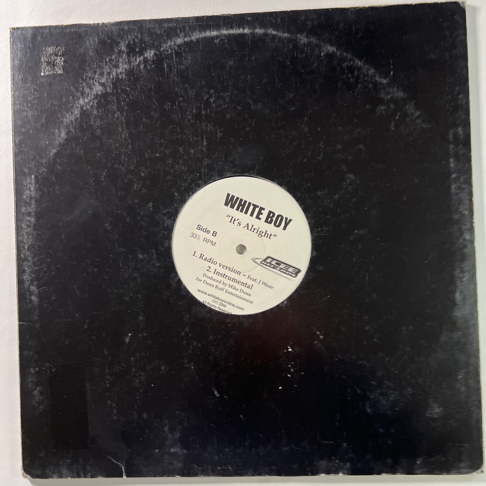 White Boy “Can't Get Out The Game/It's Alright” 12" Single (EX)Rare Hip Hop 2004
