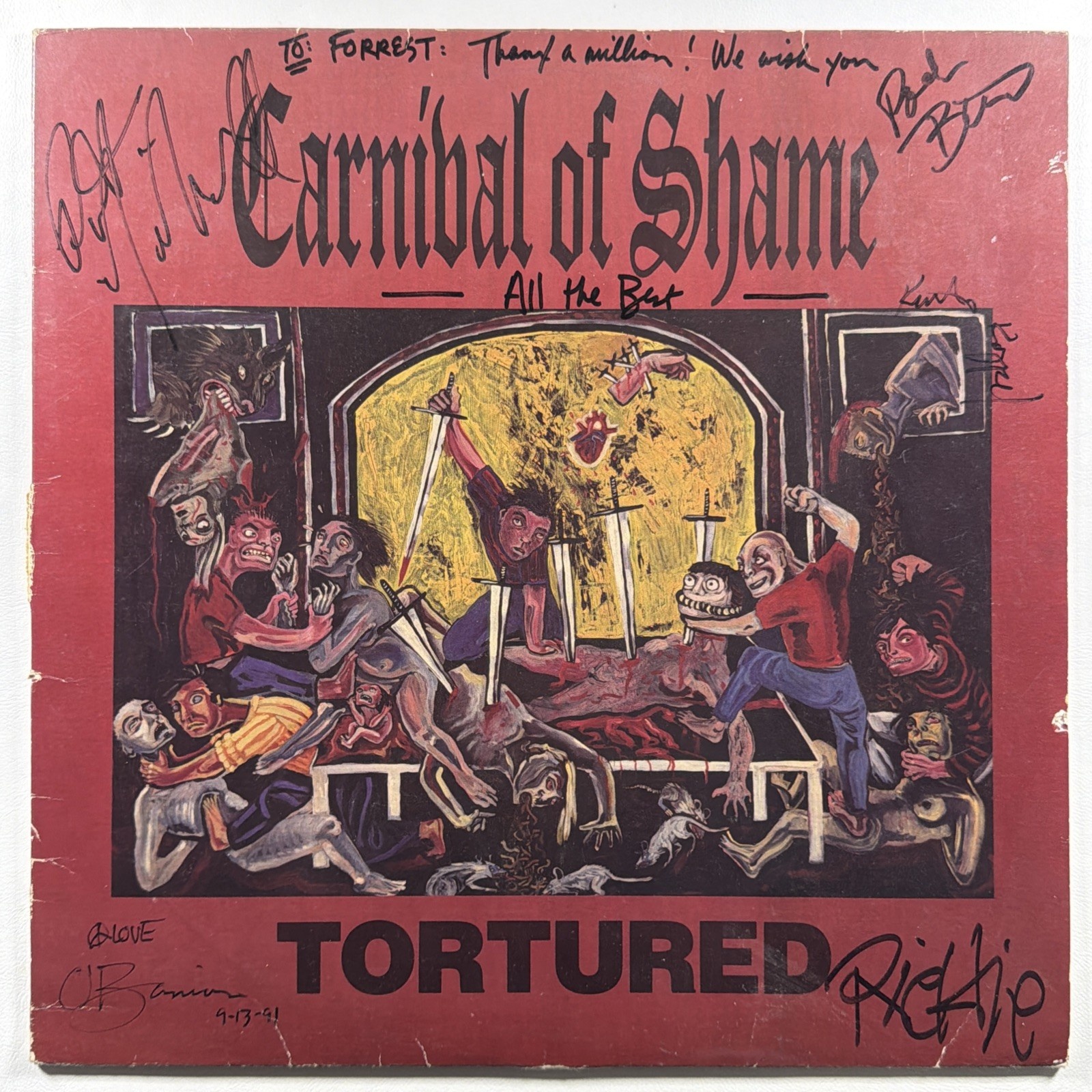 Carnival of Shame – Tortured LP Burning’ Records BR013 EX Autographs Green 1991