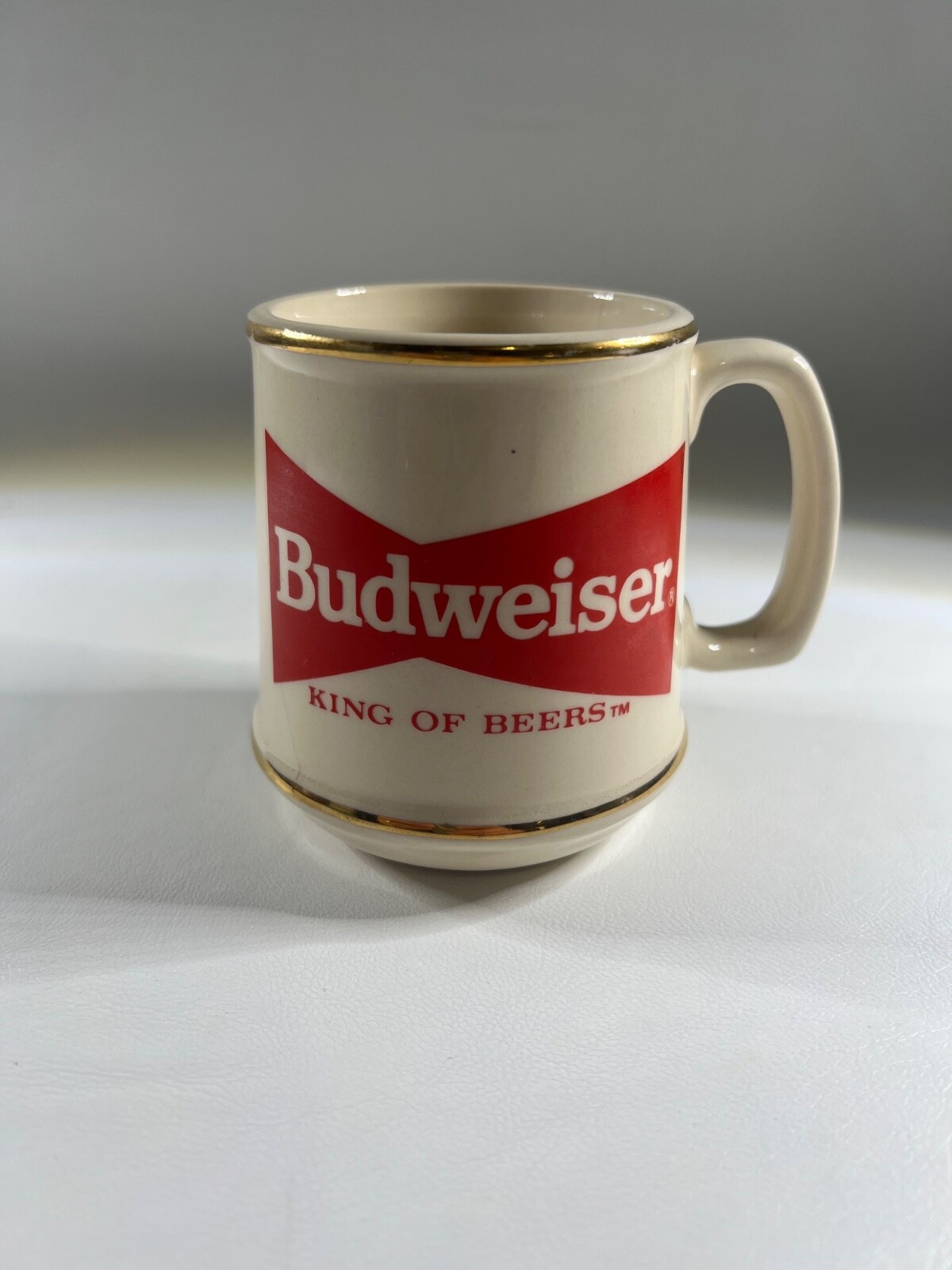 Budweiser Ceramic Small White Mug/Cup w/Handle Gold Trim Official Product