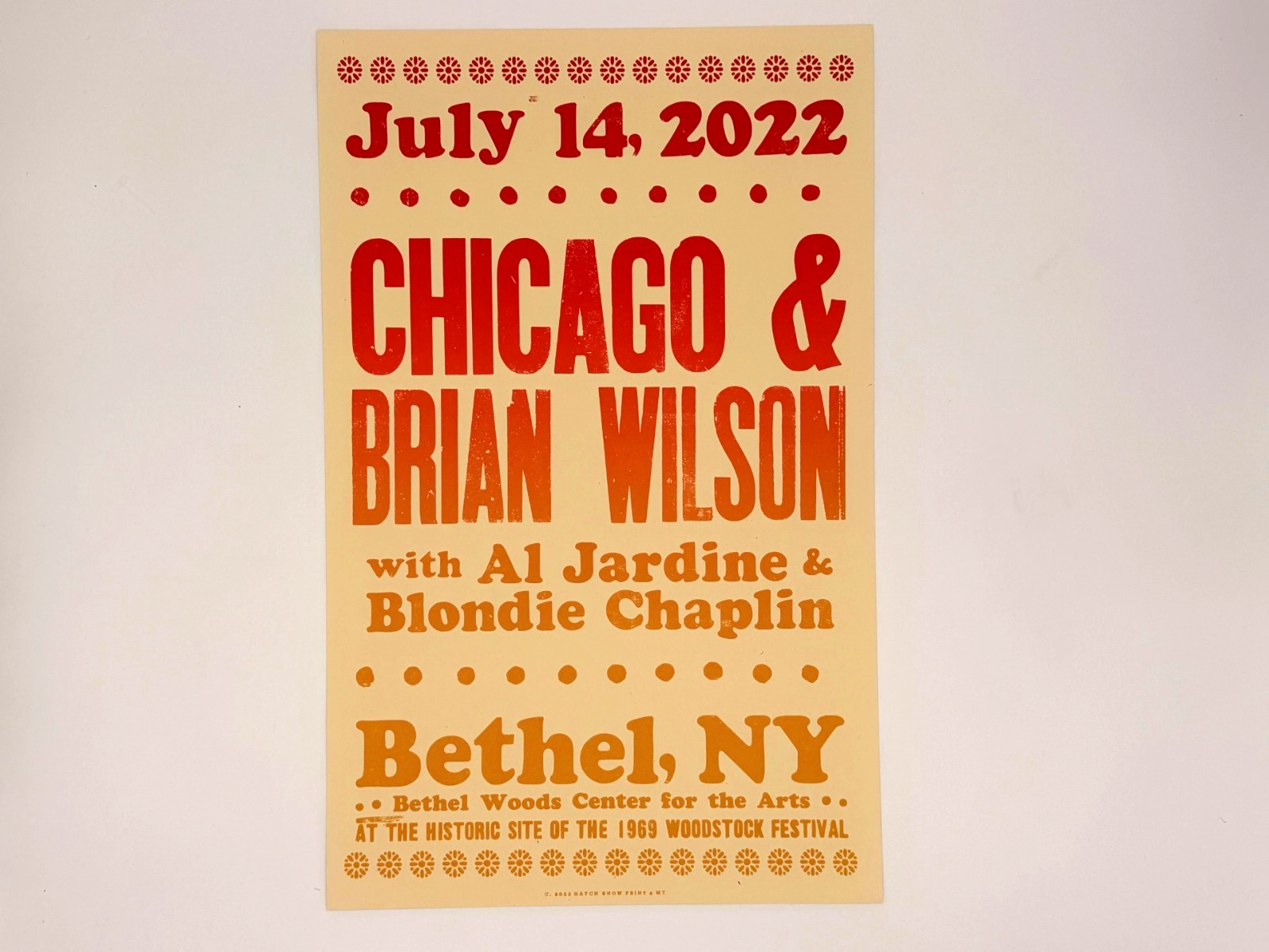 Chicago & Brian Wilson Hatch Show Print Bethel NY July 14, 2022 Excellent