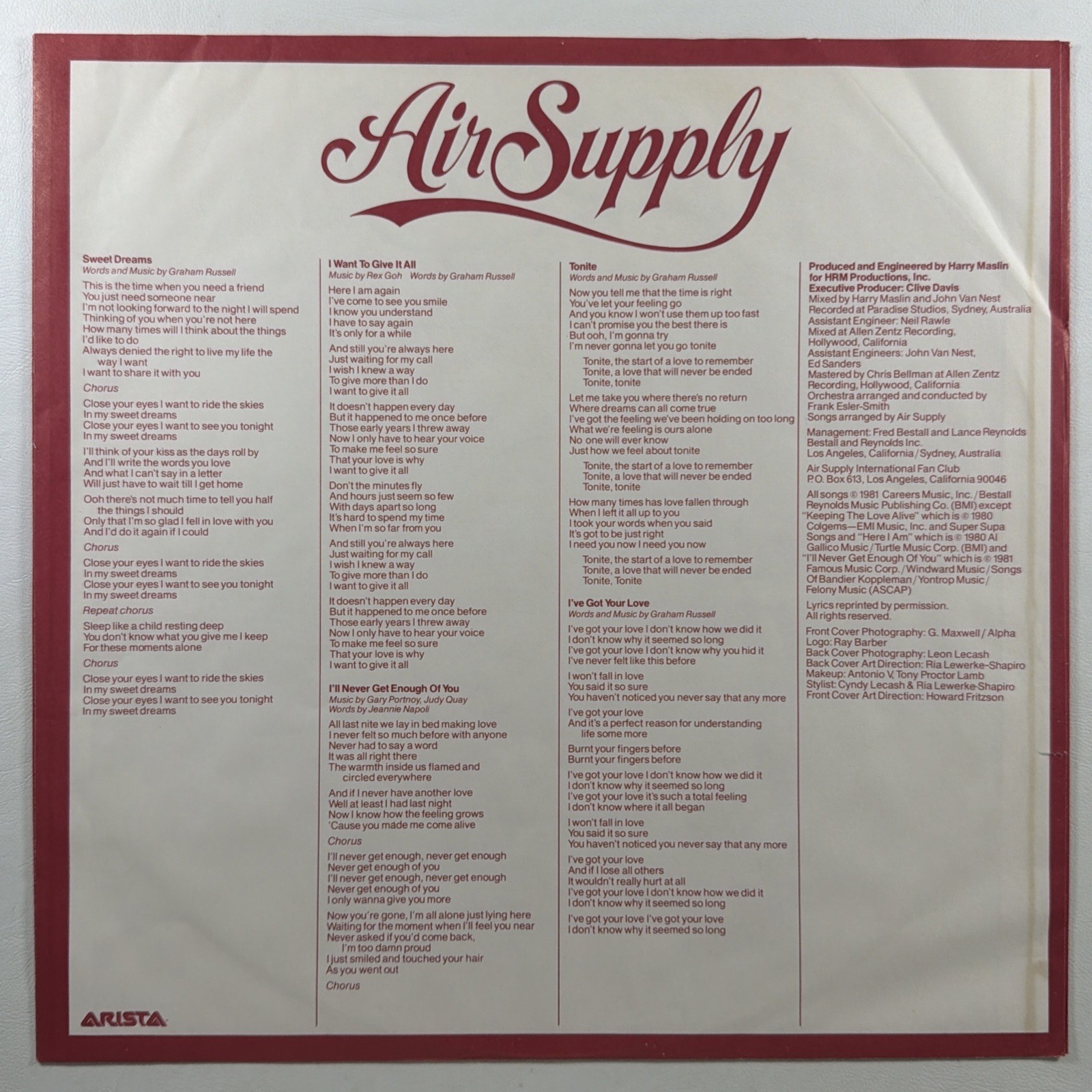 Air Supply - The One That You Love LP Arista Records AL 9551 NM 1981 Here I Am - Image 3