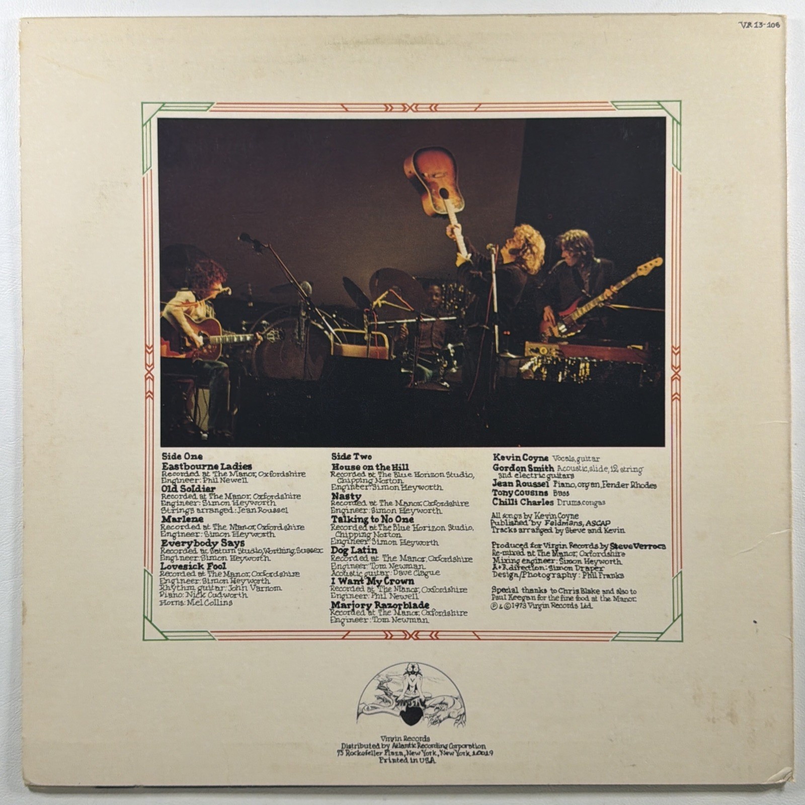 Kevin Coyne - Marjory Razor Blade LP Virgin Records VR 13-106 EX 1973 Folk Rock - Image 2