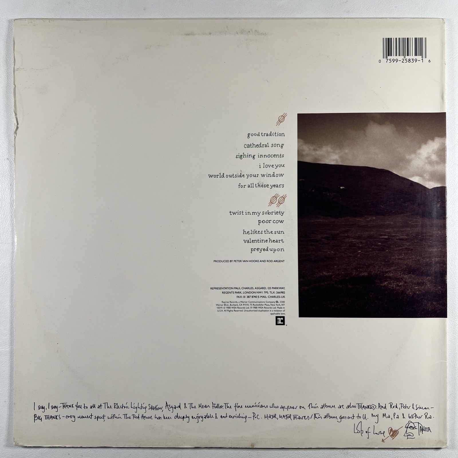 Tanita Tikaram - Ancient Heart LP Reprise Records 9258391 VG+ 1988 UK - Image 2