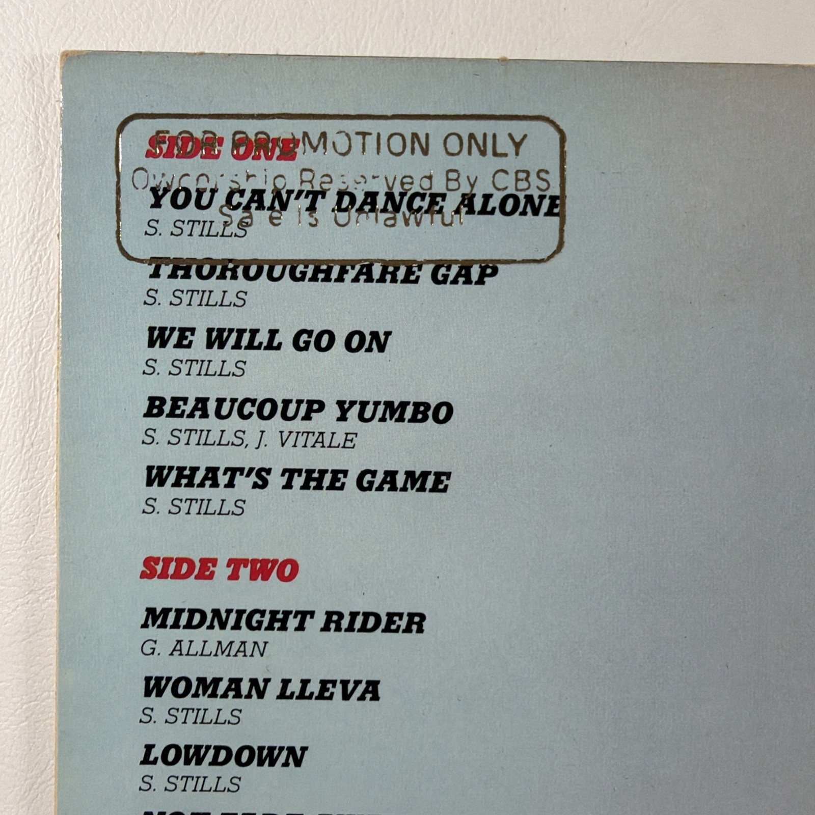 Stephen Stills - Thoroughfare Gap LP Columbia JC 35380 NM White Promo 1978 - Image 3