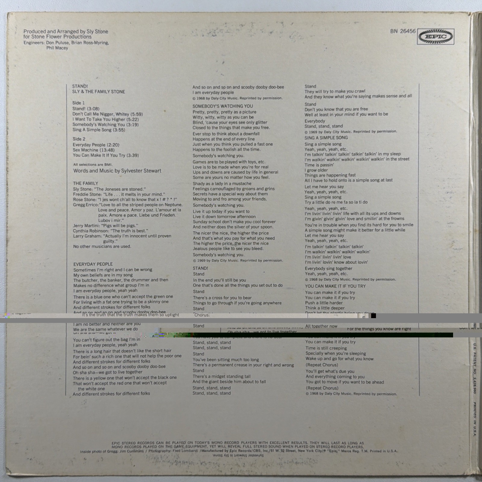Sly and the Family Stone - Stand! LP Epic Records BN-26456 VG+ Gatefold 1969 - Image 3