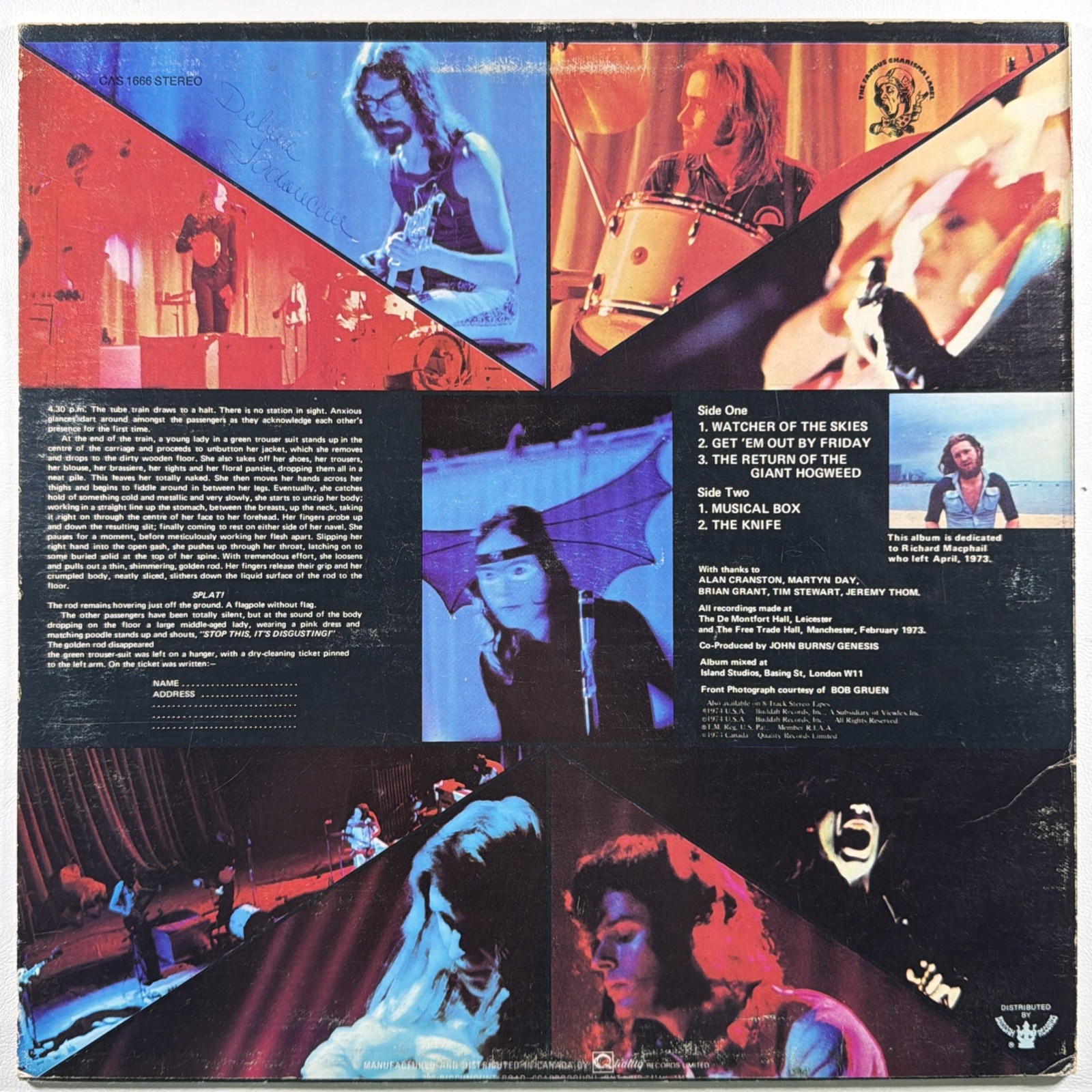 Genesis - Live LP Charisma CAS 1666 EX 1974 Canada Peter Gabriel - Image 2
