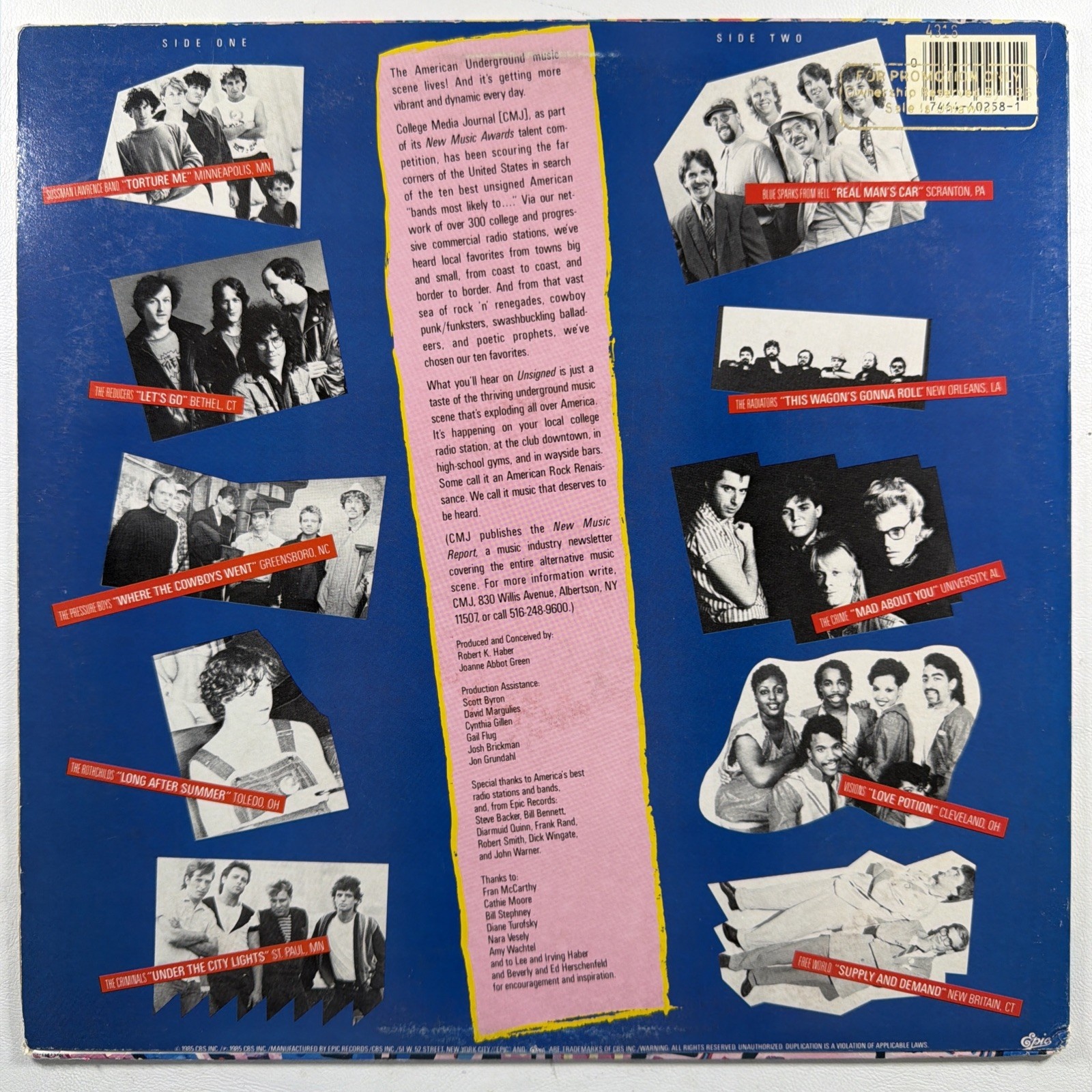 Various Artists - Epic Presents The Unsigned LP BFE 40258 EX New Wave 1985 Promo - Image 2